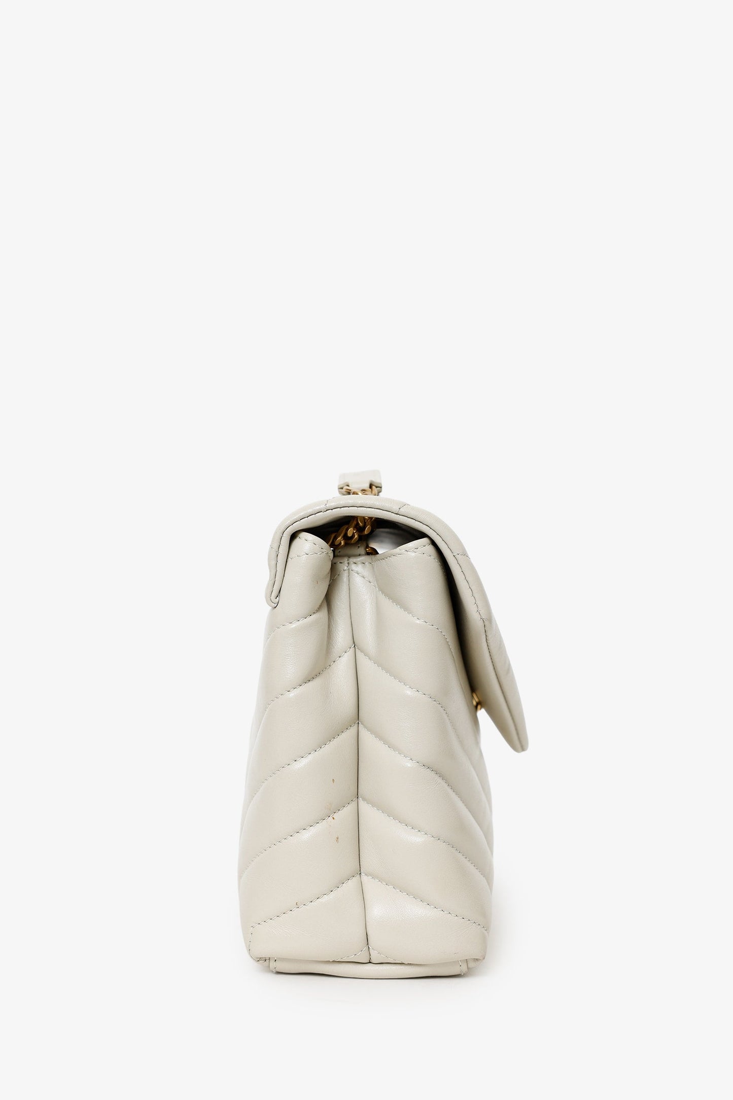 YSL Taupe Small Lou Lou Handbag With Gold Chain Strap