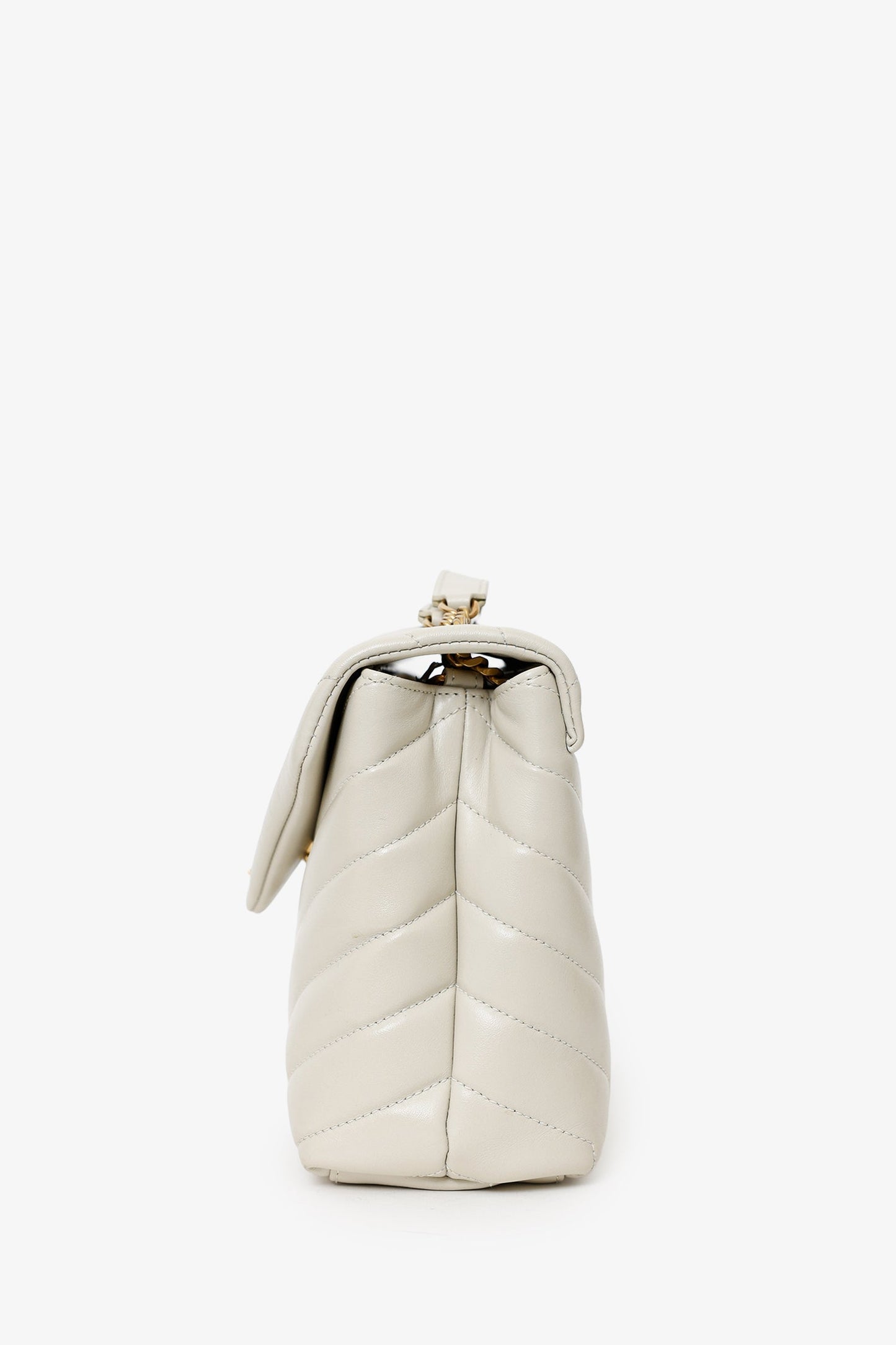 YSL Taupe Small Lou Lou Handbag With Gold Chain Strap