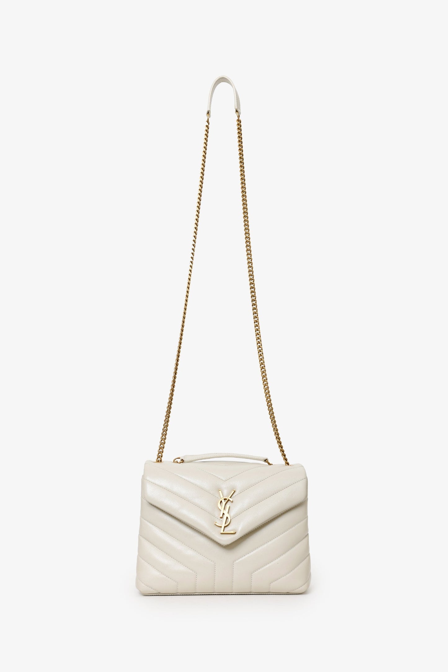 YSL Taupe Small Lou Lou Handbag With Gold Chain Strap