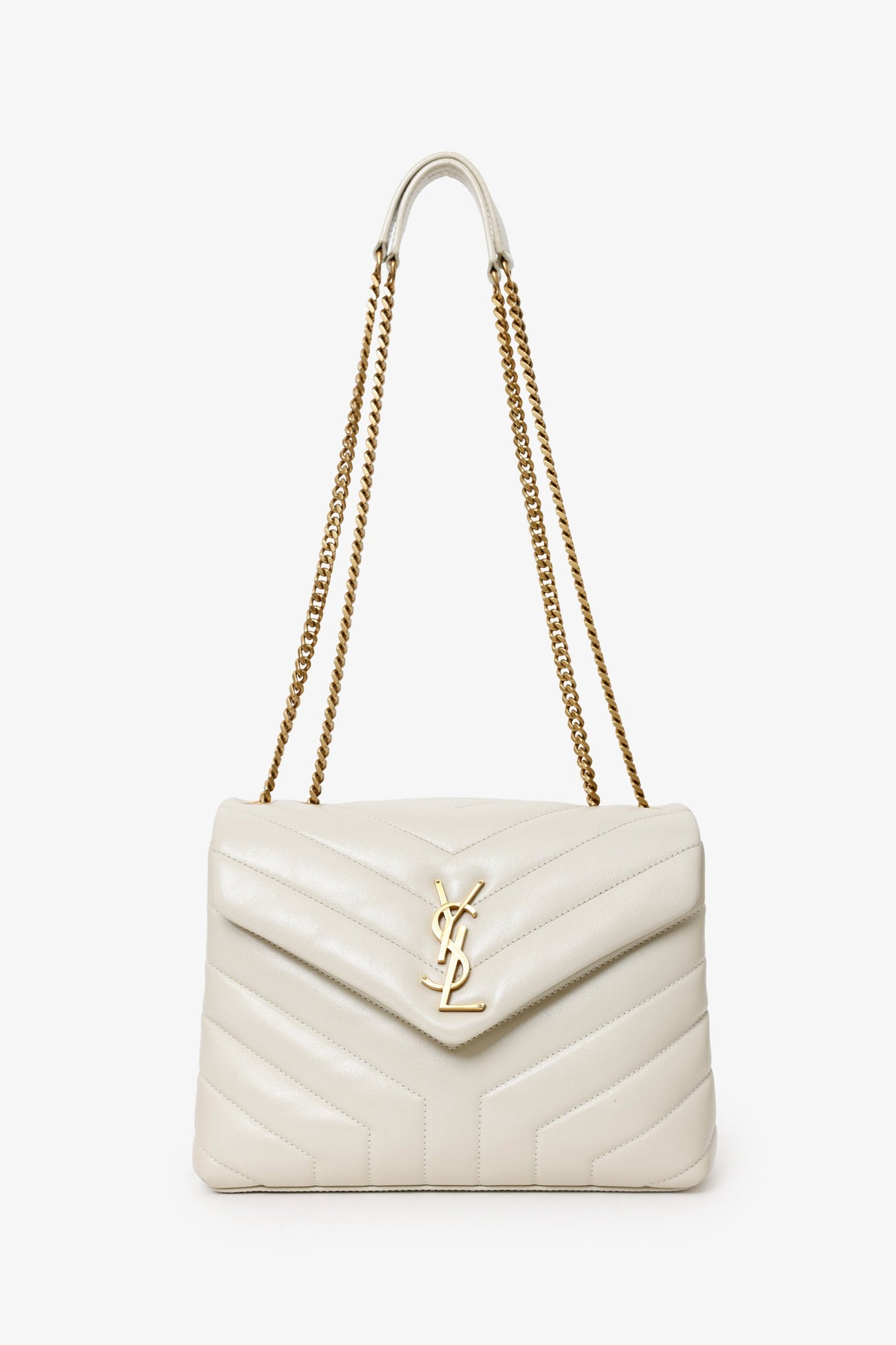 YSL Taupe Small Lou Lou Handbag With Gold Chain Strap
