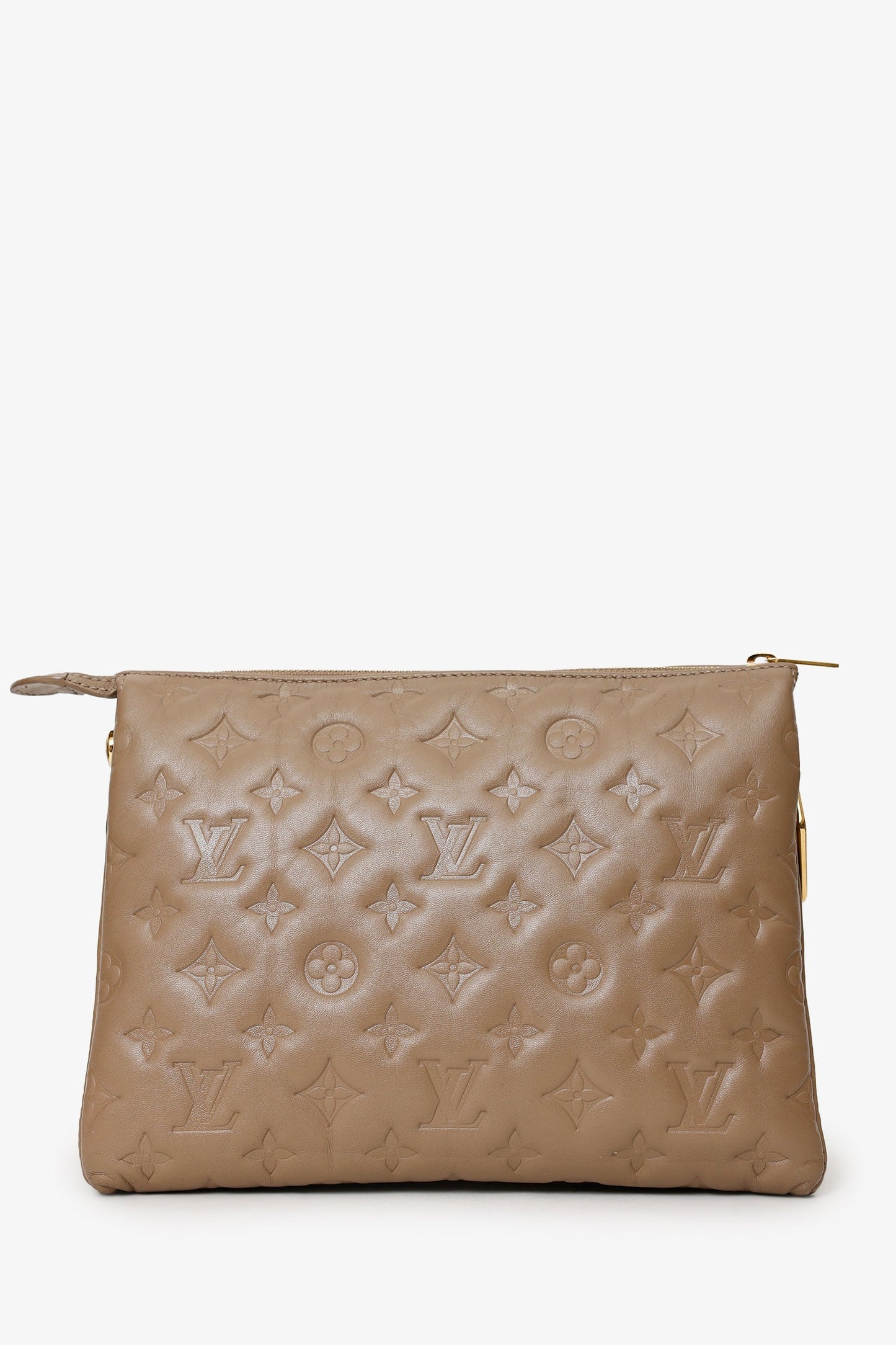 Louis Vuitton Taupe Handbag With Canvas Strap And Gold Chain