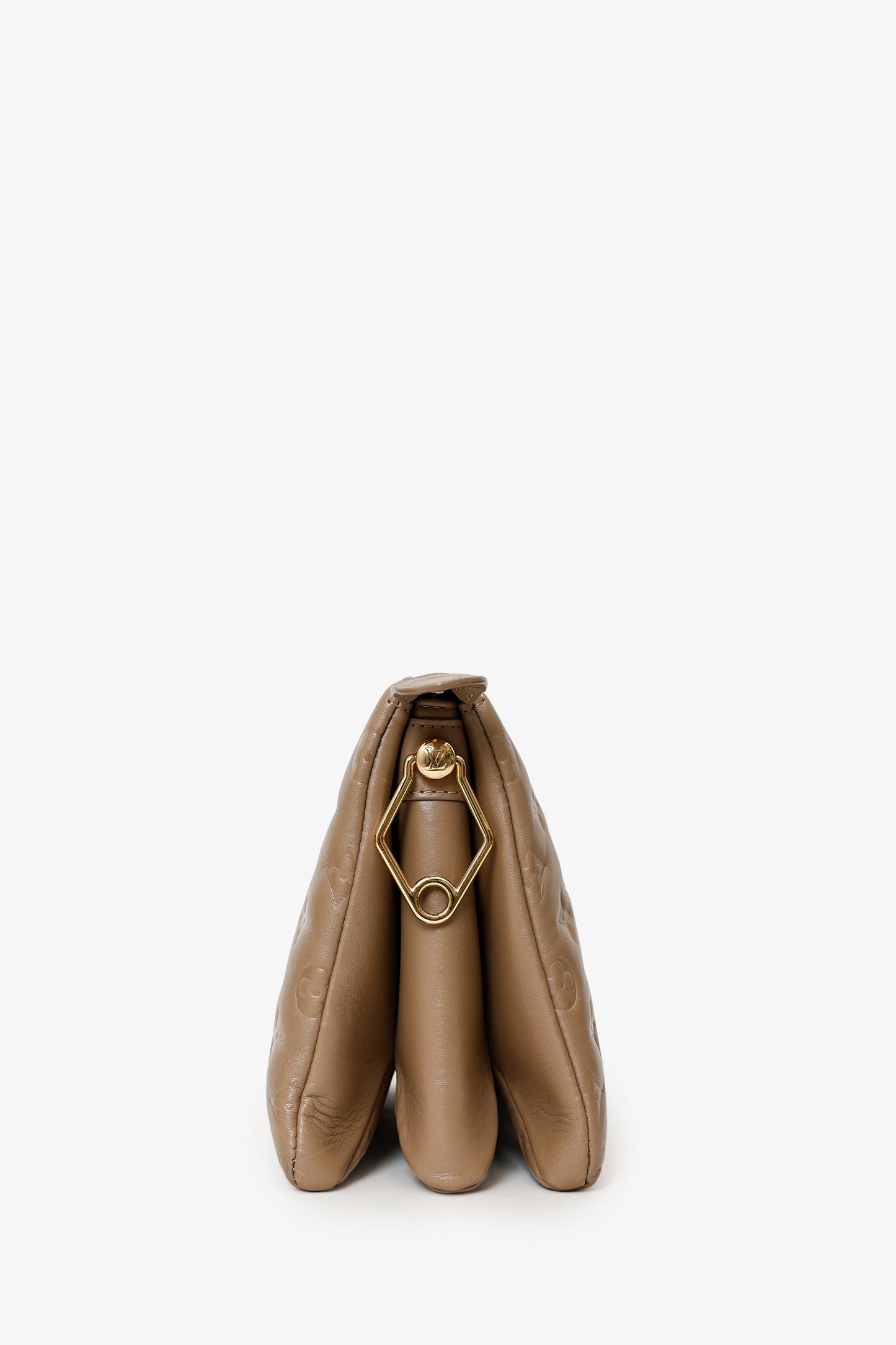 Louis Vuitton Taupe Handbag With Canvas Strap And Gold Chain