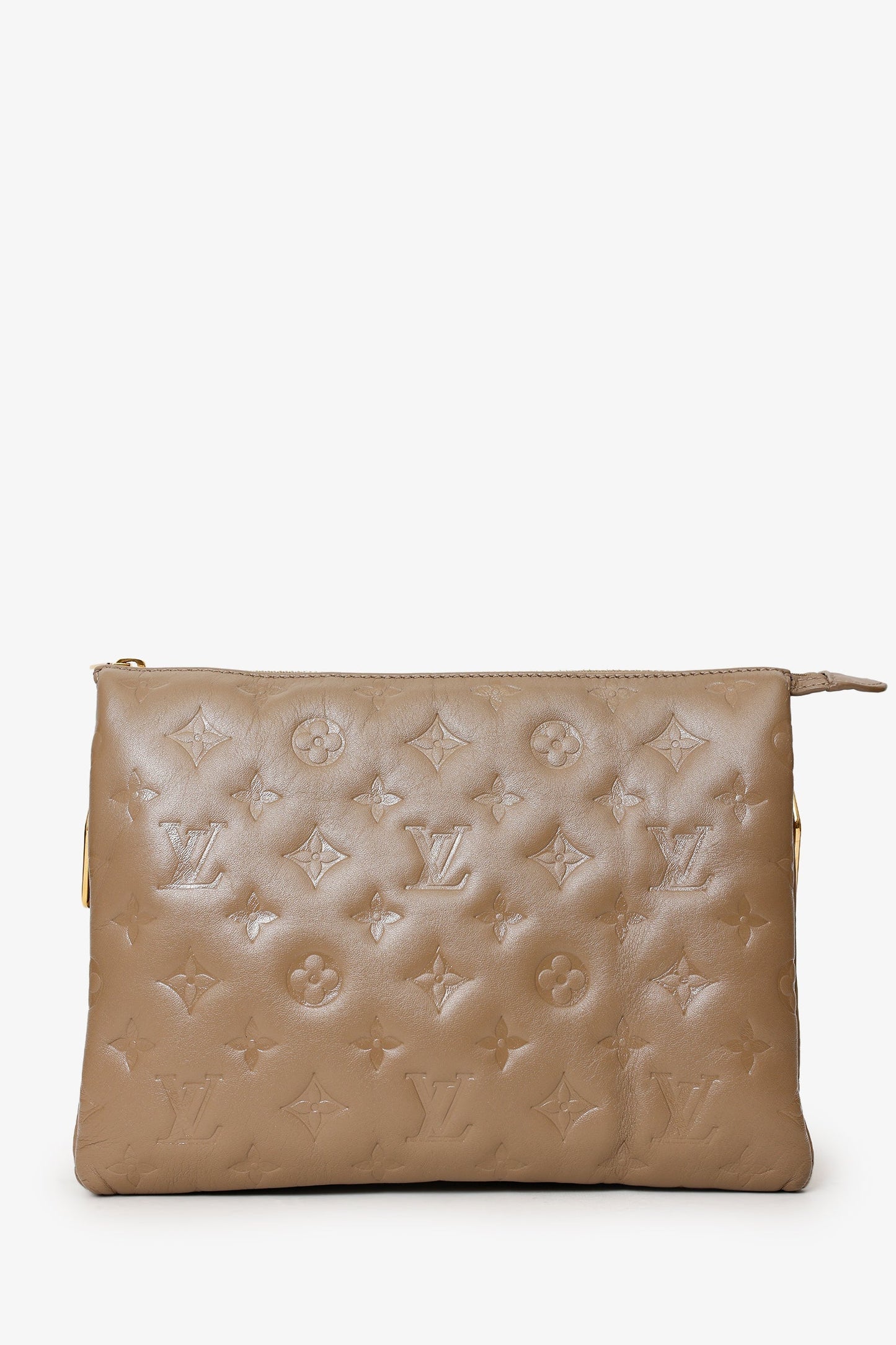 Louis Vuitton Taupe Handbag With Canvas Strap And Gold Chain
