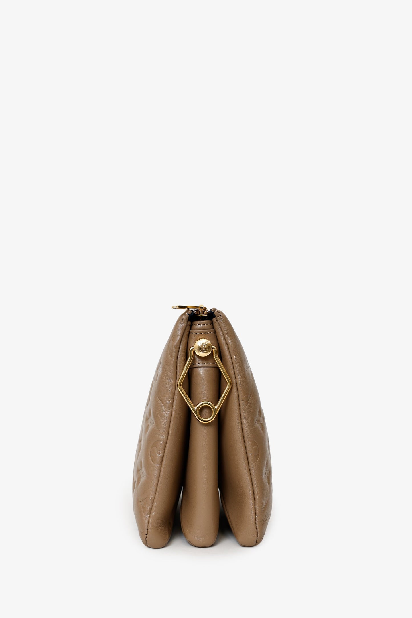 Louis Vuitton Taupe Handbag With Canvas Strap And Gold Chain