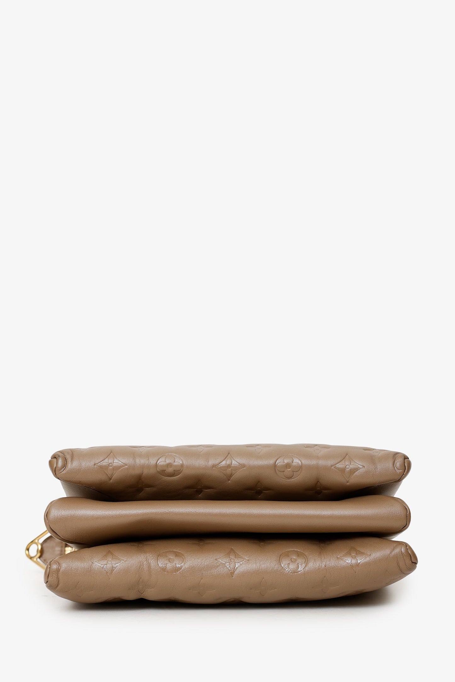 Louis Vuitton Taupe Handbag With Canvas Strap And Gold Chain