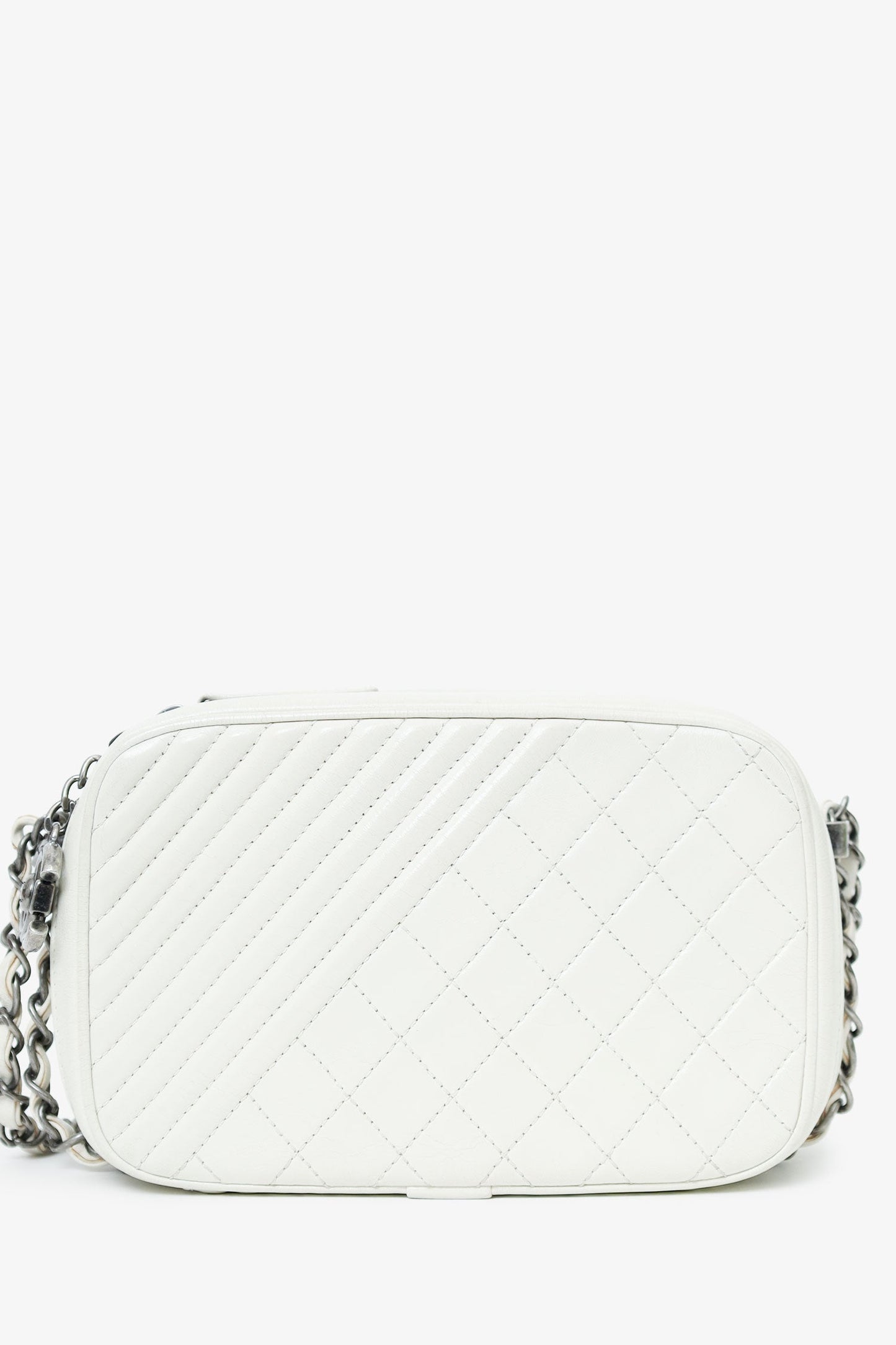 Chanel™ 2014-15 White Quilted Lambskin Leather Coco Boy Camera Bag
