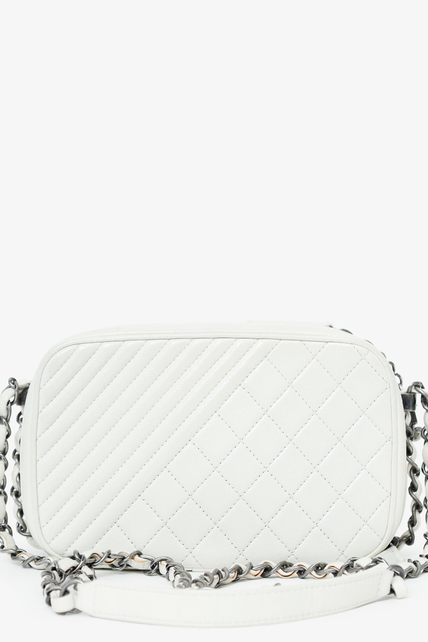 Chanel™ 2014-15 White Quilted Lambskin Leather Coco Boy Camera Bag
