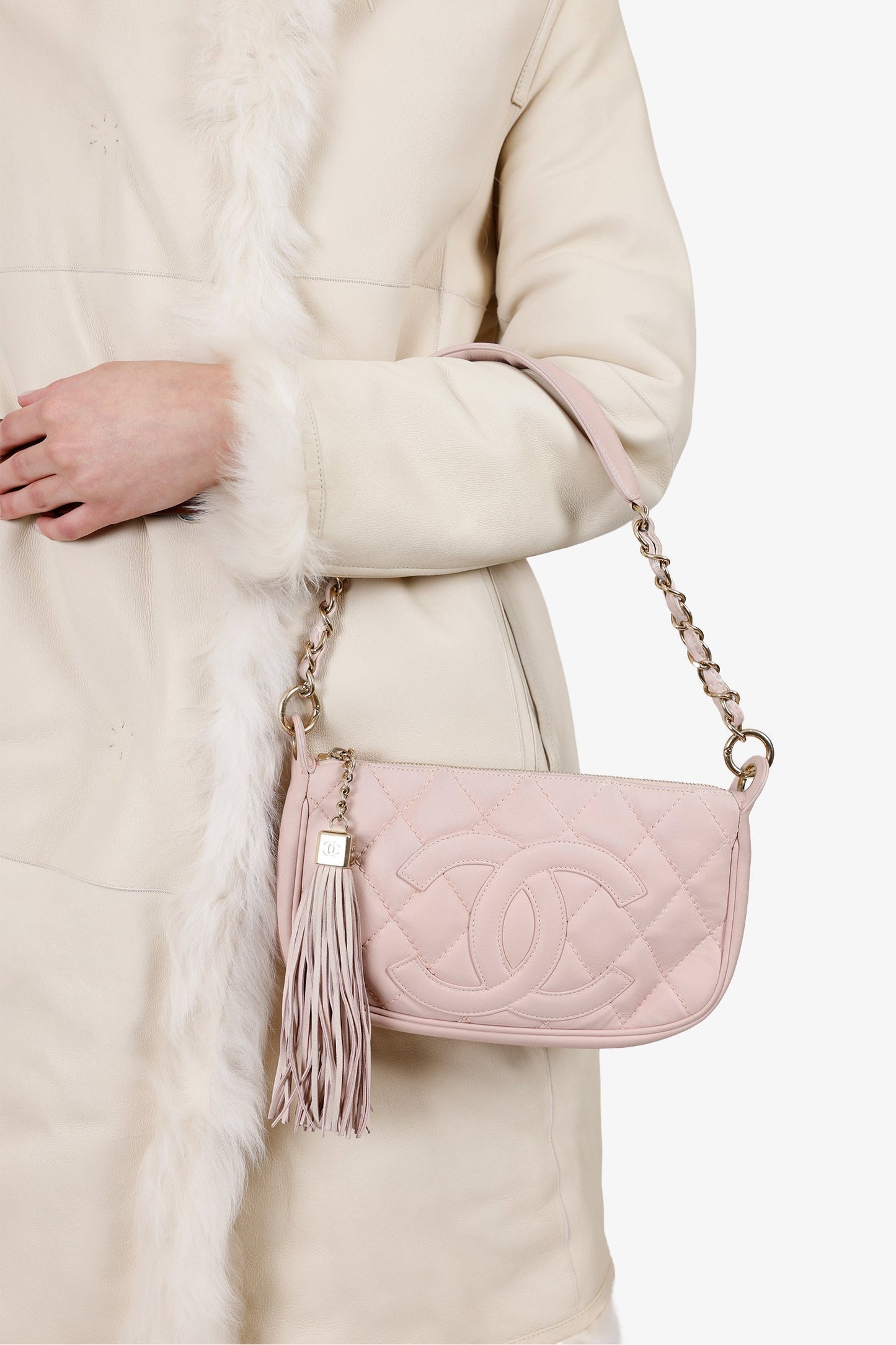 Chanel™ 2004-05 Pink Quilted Leather Tassel Timeless Pochette