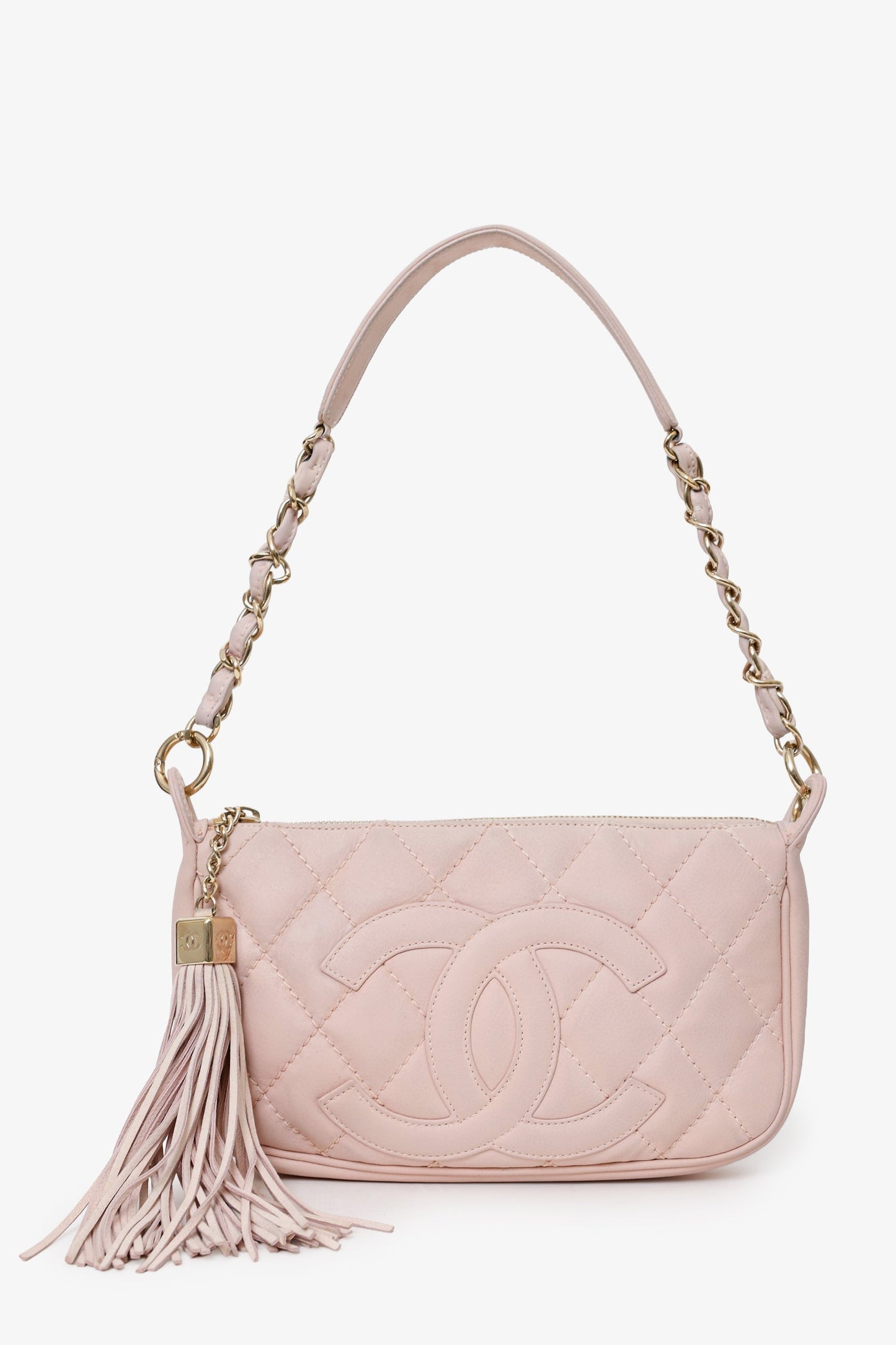 Chanel™ 2004-05 Pink Quilted Leather Tassel Timeless Pochette