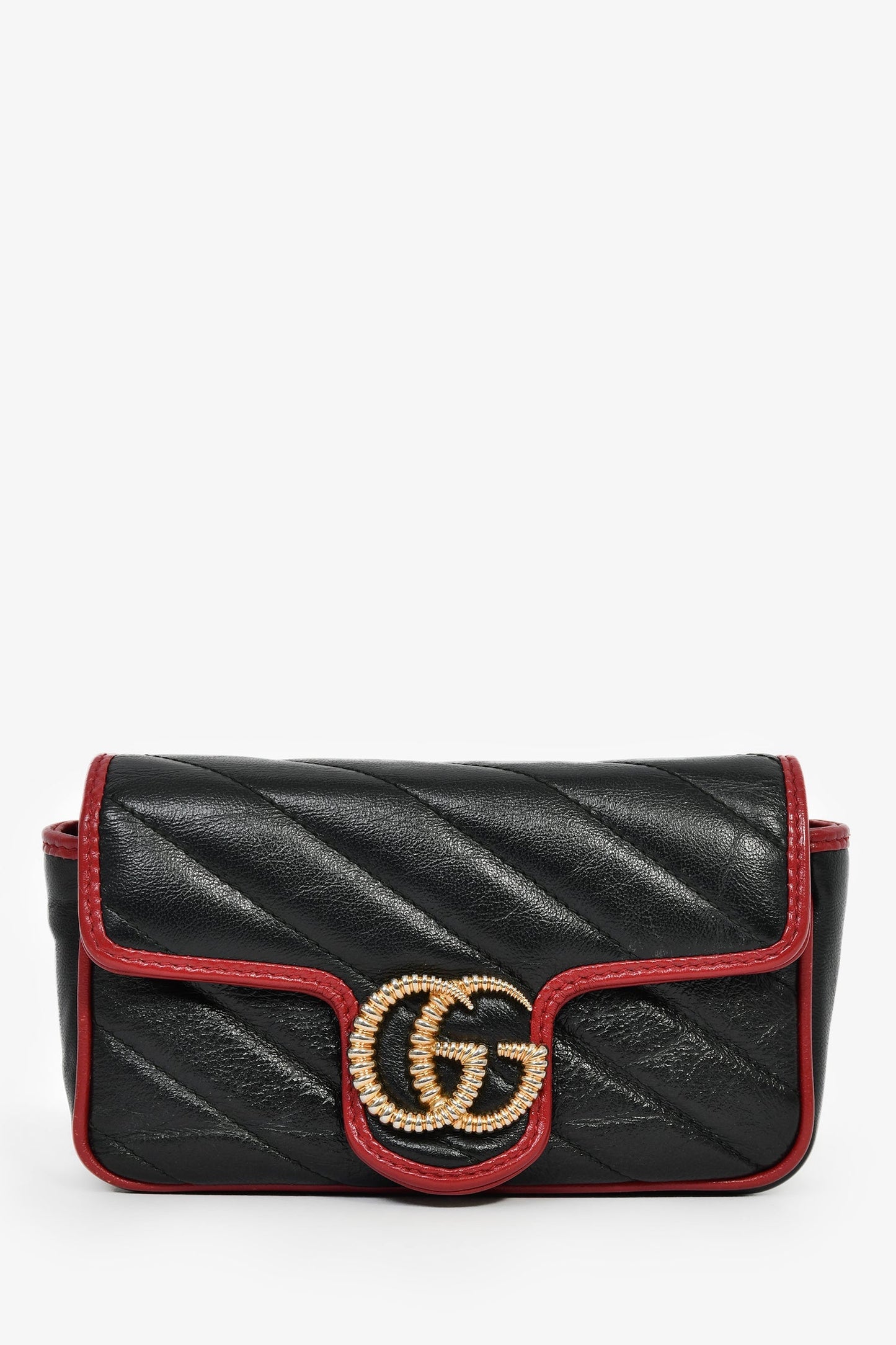 Gucci Black/Red Quilted Leather Torchon Marmont Super Mini Crossbody Bag