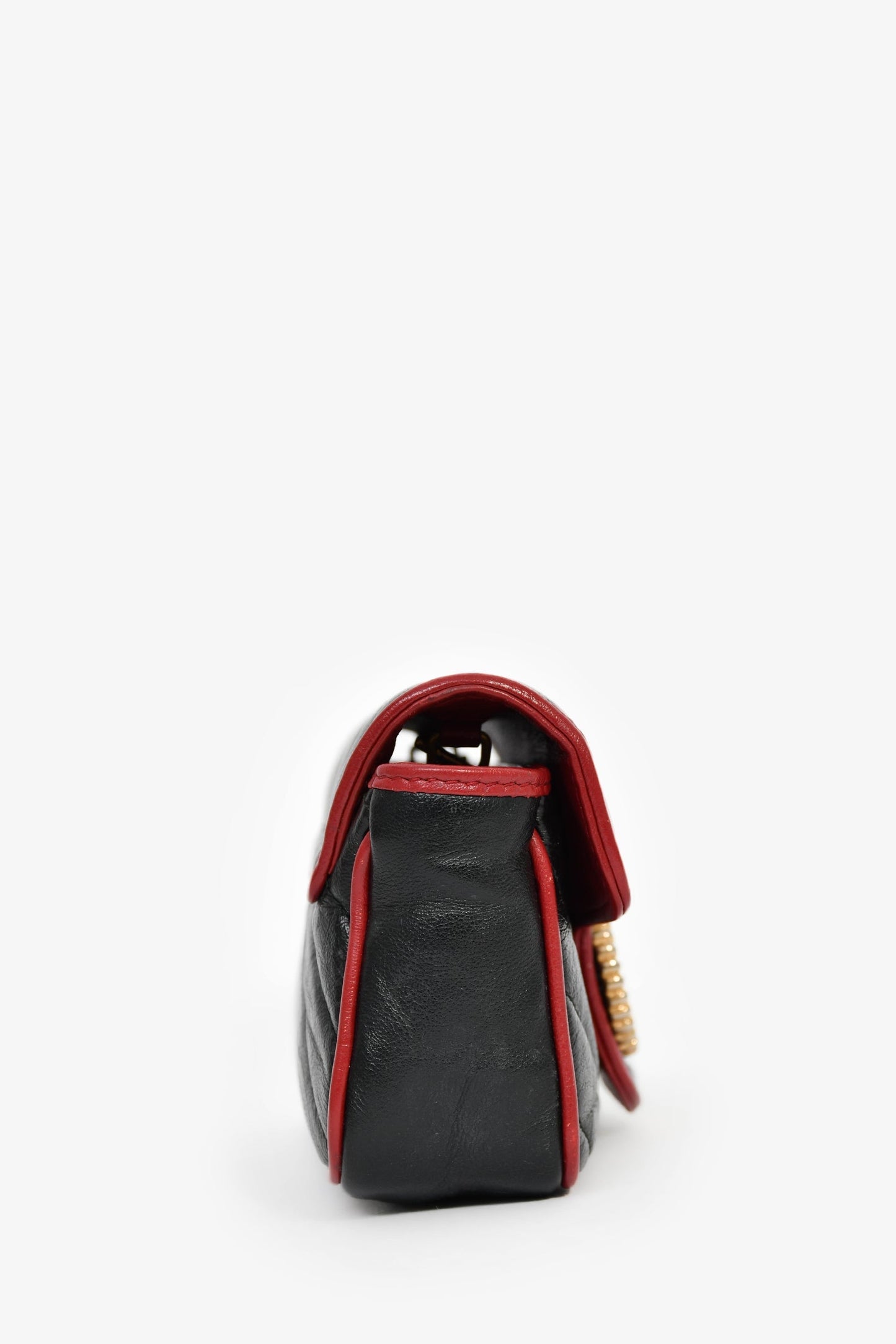 Gucci Black/Red Quilted Leather Torchon Marmont Super Mini Crossbody Bag