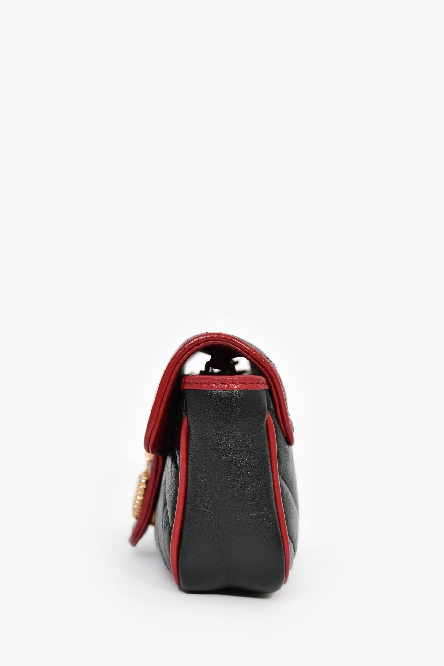 Gucci Black/Red Quilted Leather Torchon Marmont Super Mini Crossbody Bag
