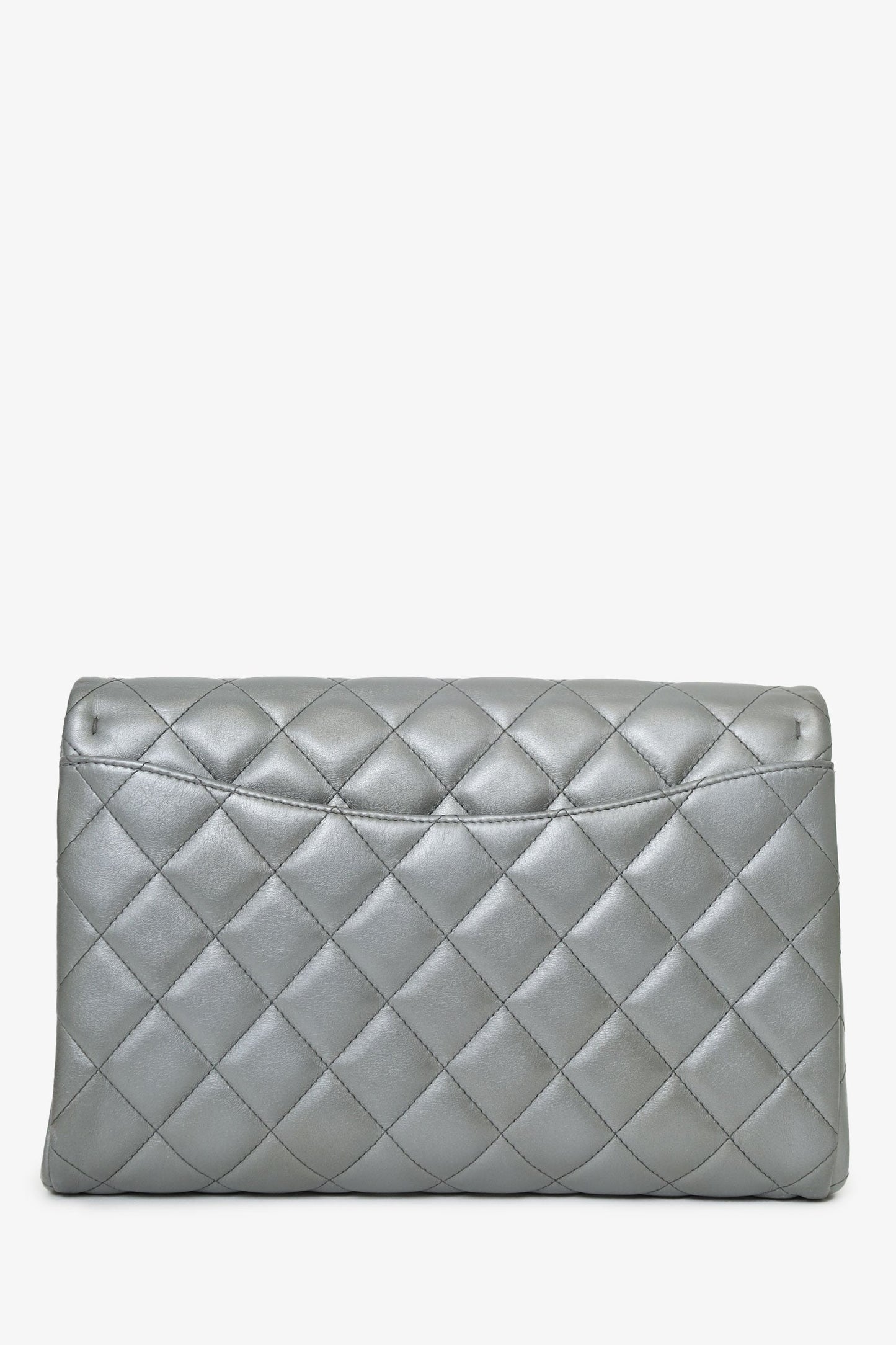 Chanel™ Grey Metallic Quilted Leather New Clutch With Chain