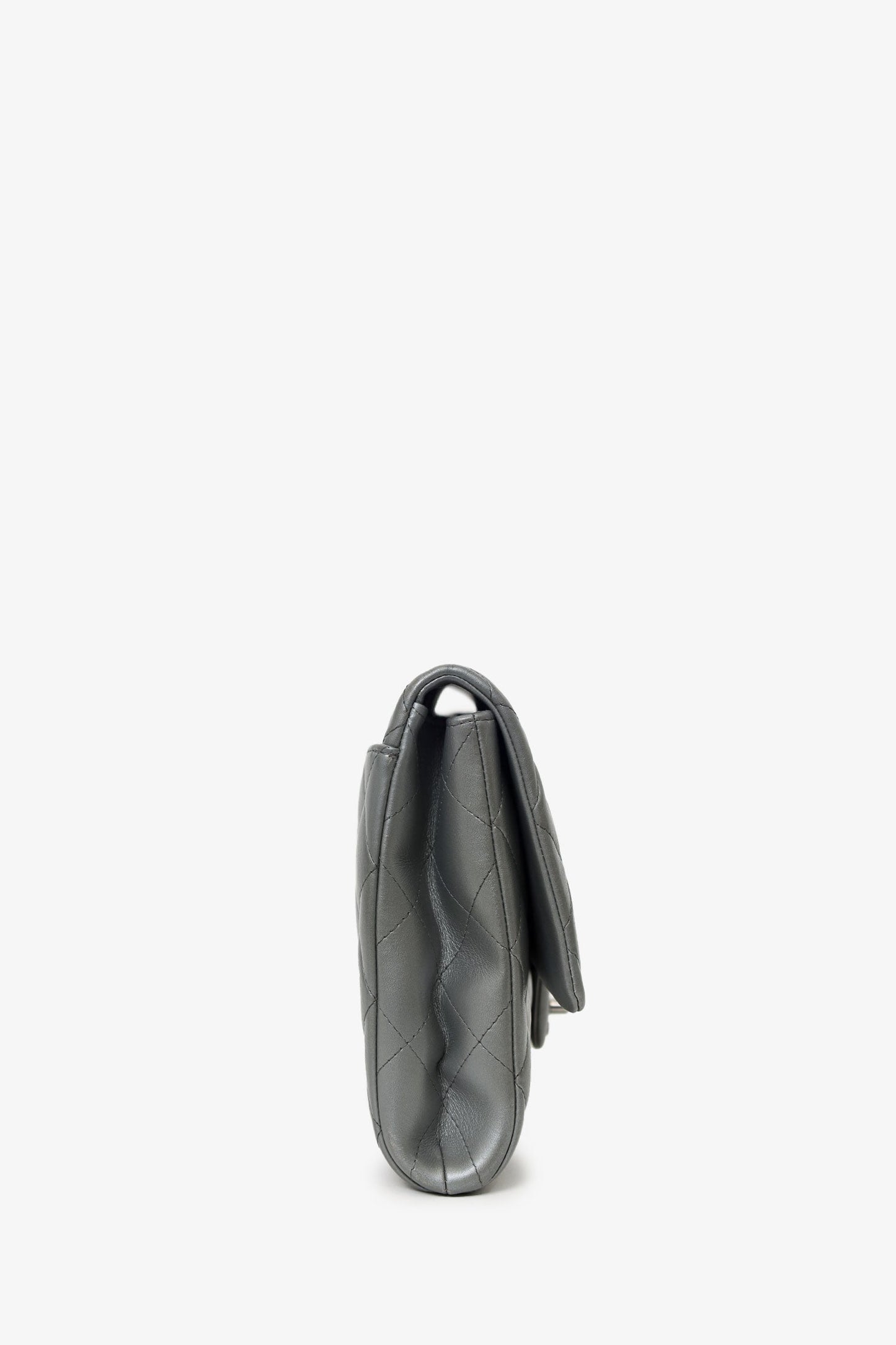 Chanel™ Grey Metallic Quilted Leather New Clutch With Chain