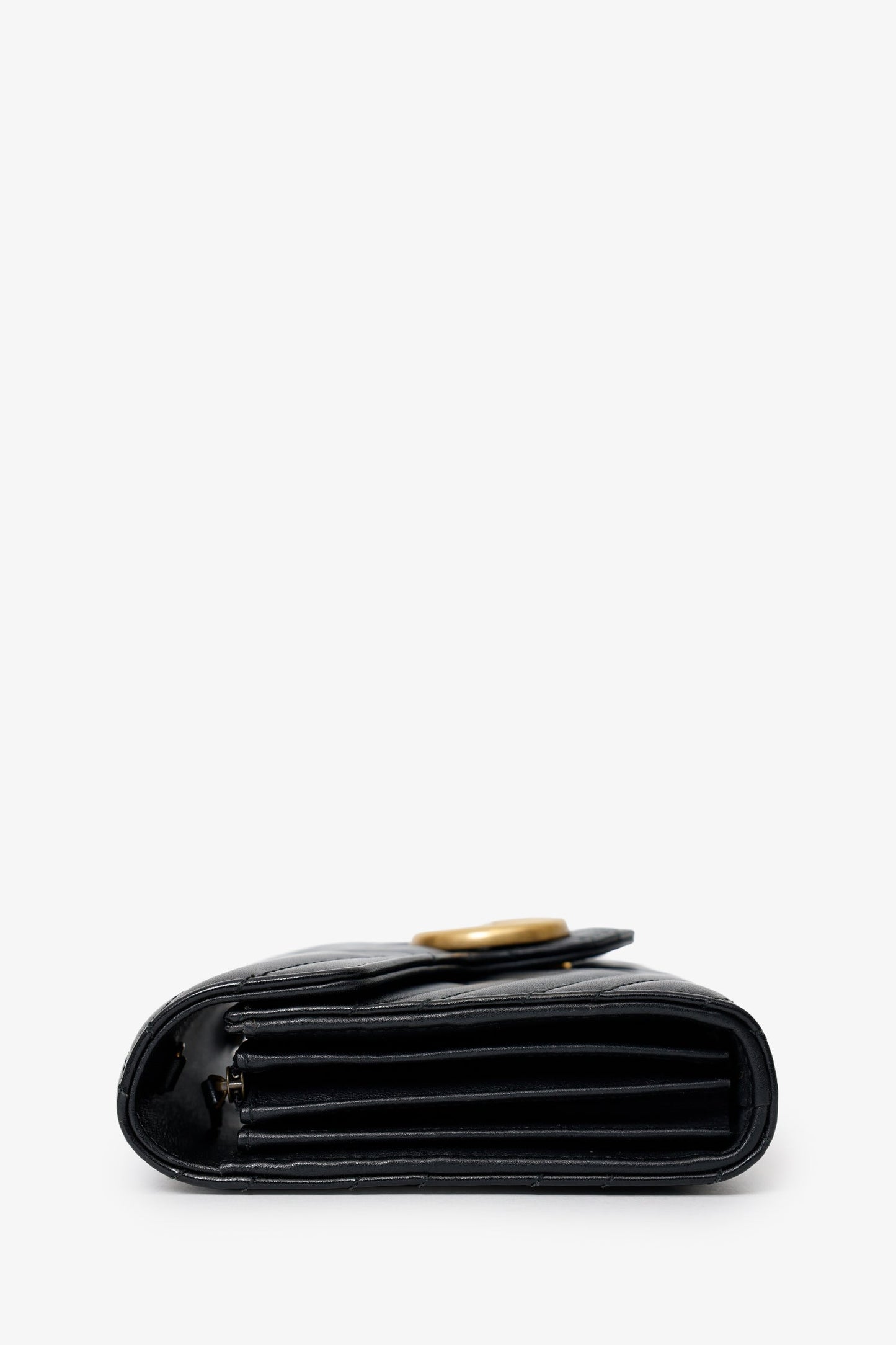 Gucci Black Leather Chevron GG Marmont Wallet on Chain