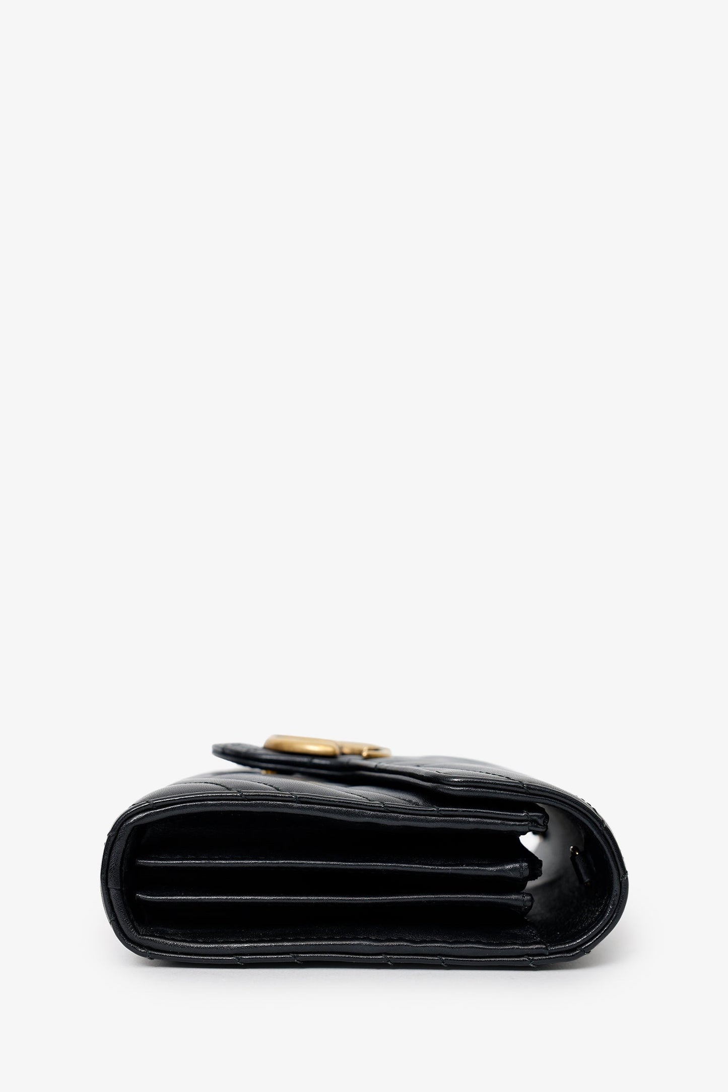 Gucci Black Leather Chevron GG Marmont Wallet on Chain