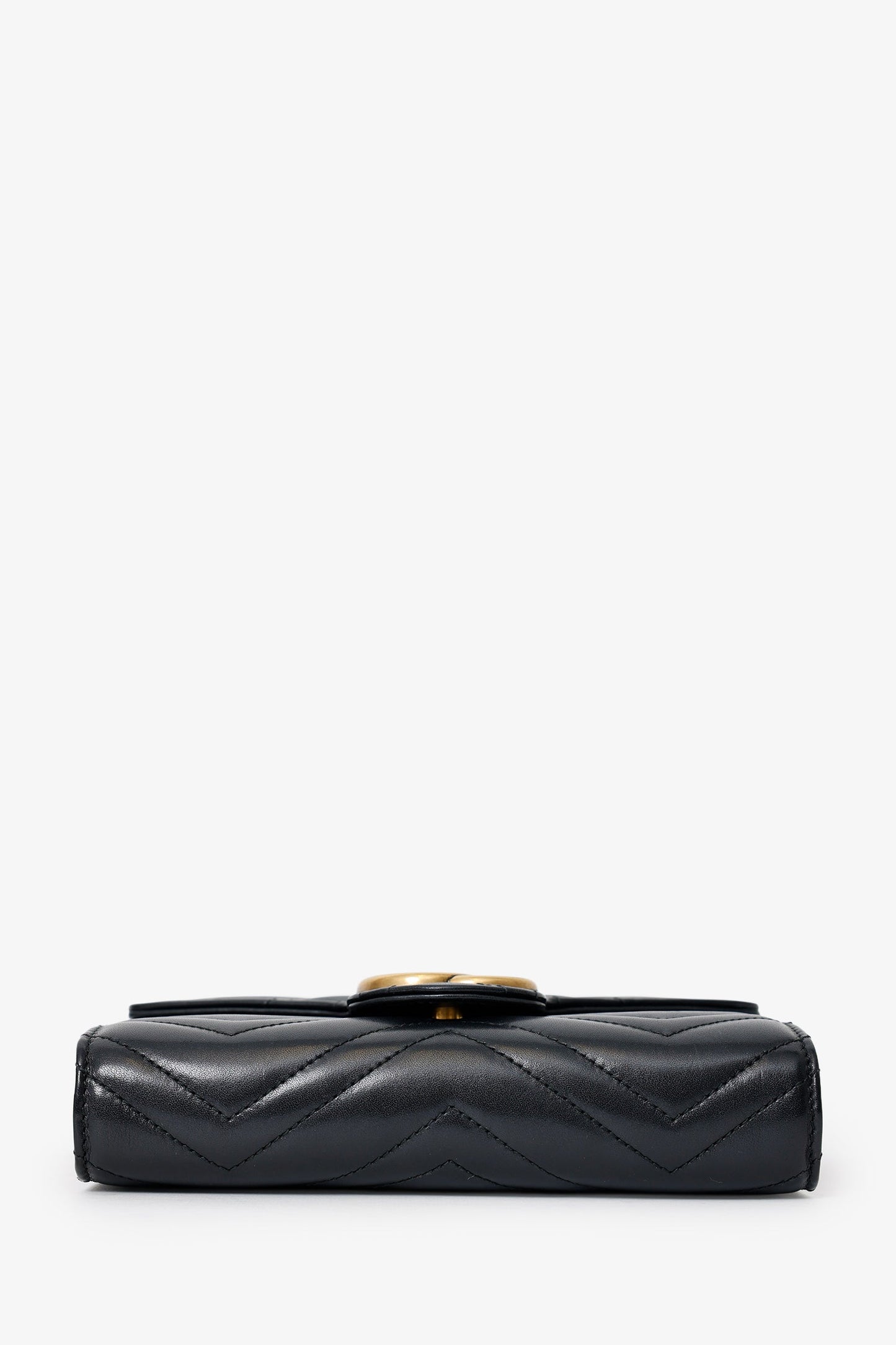 Gucci Black Leather Chevron GG Marmont Wallet on Chain