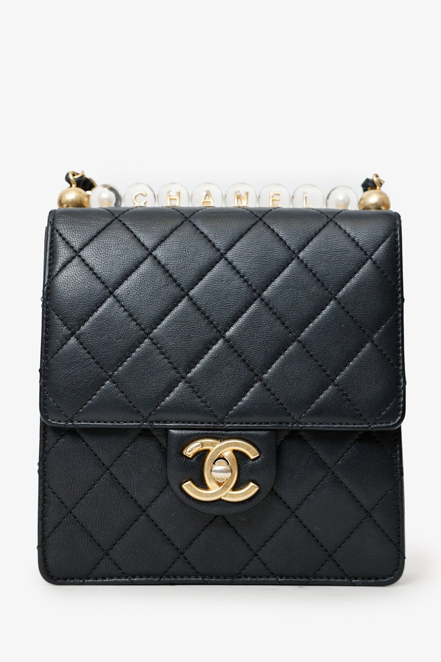 Chanel™ 2019-20 Black Quilted Goatskin Mini Chic Pearls Flap Bag