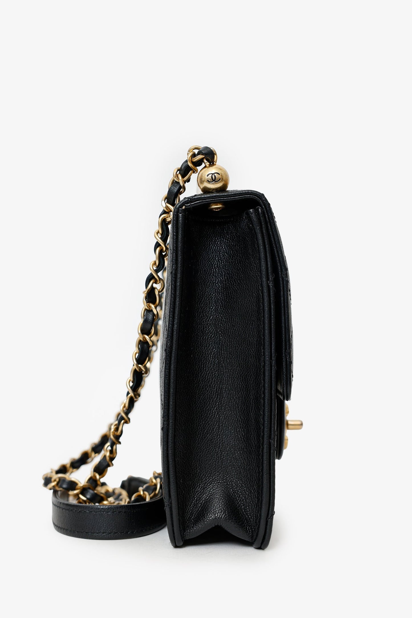Chanel™ 2019-20 Black Quilted Goatskin Mini Chic Pearls Flap Bag