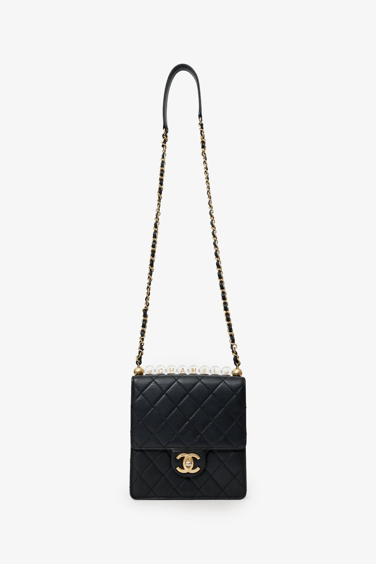 Chanel™ 2019-20 Black Quilted Goatskin Mini Chic Pearls Flap Bag