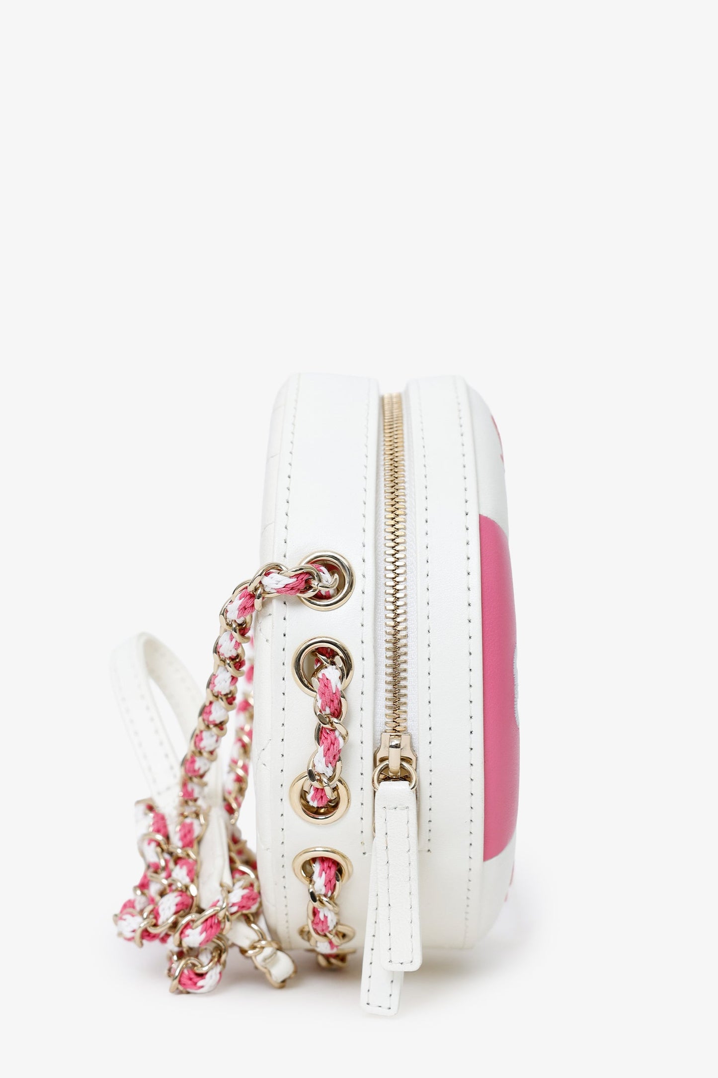 Chanel™ Pink/White Lambskin Lifesaver Small Round Bag