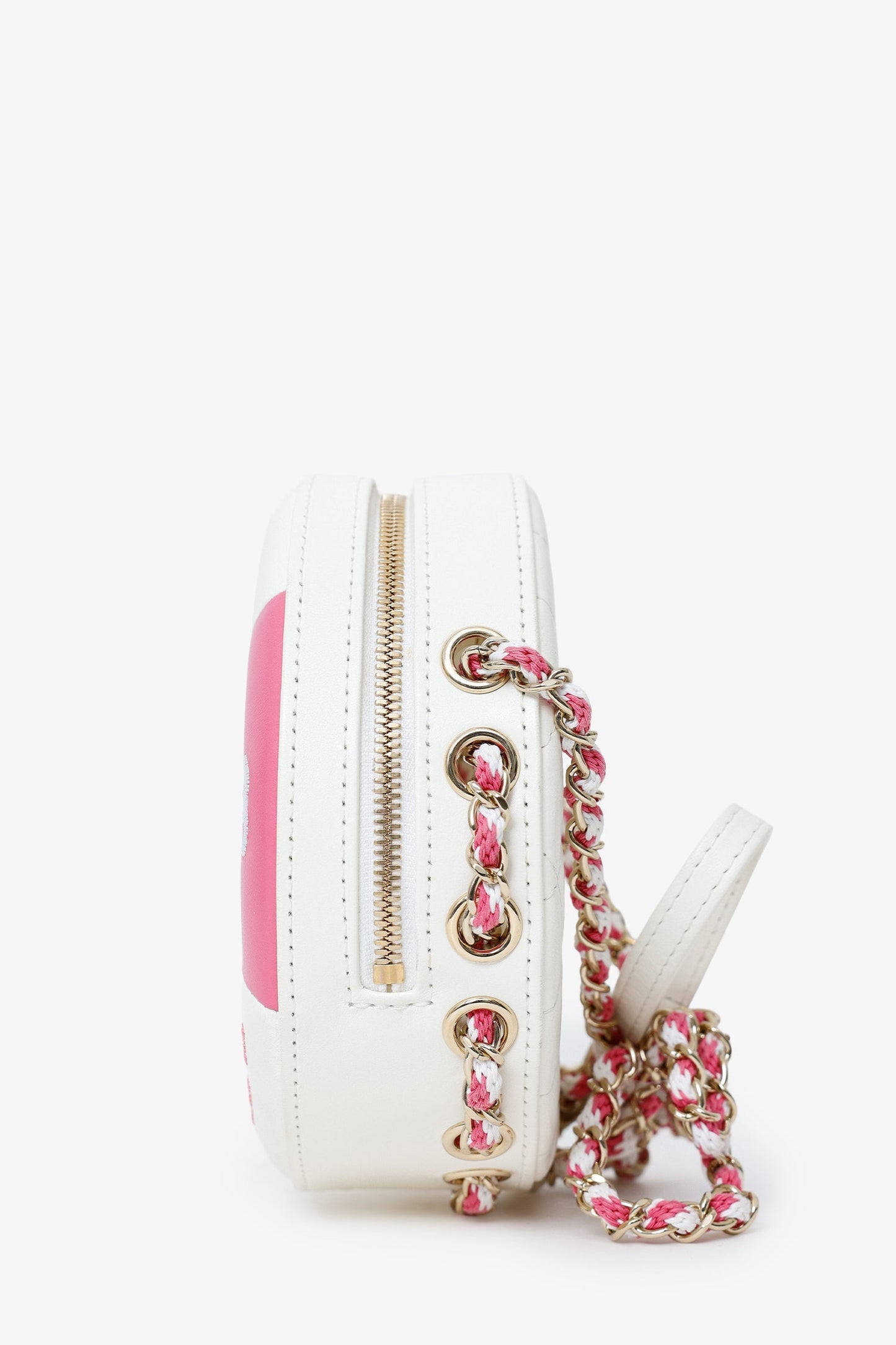 Chanel™ Pink/White Lambskin Lifesaver Small Round Bag