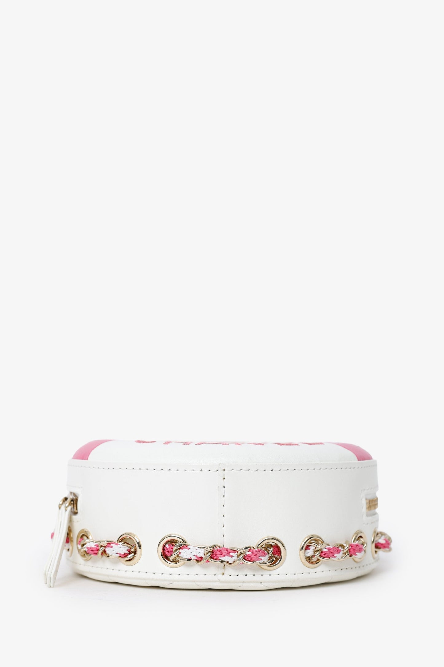 Chanel™ Pink/White Lambskin Lifesaver Small Round Bag
