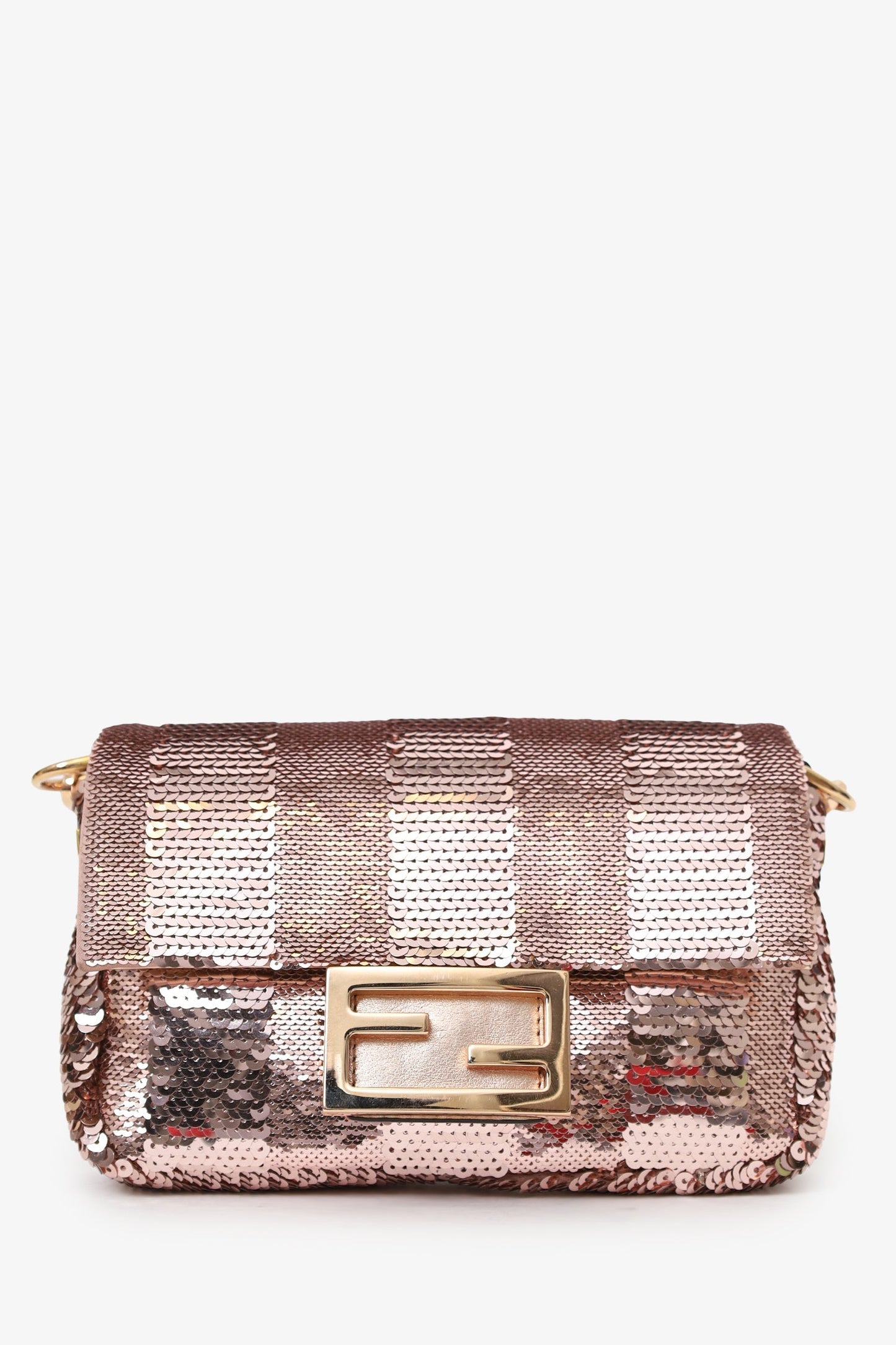Fendi Pink Sequin FF Mini Baguette Bag With Strap