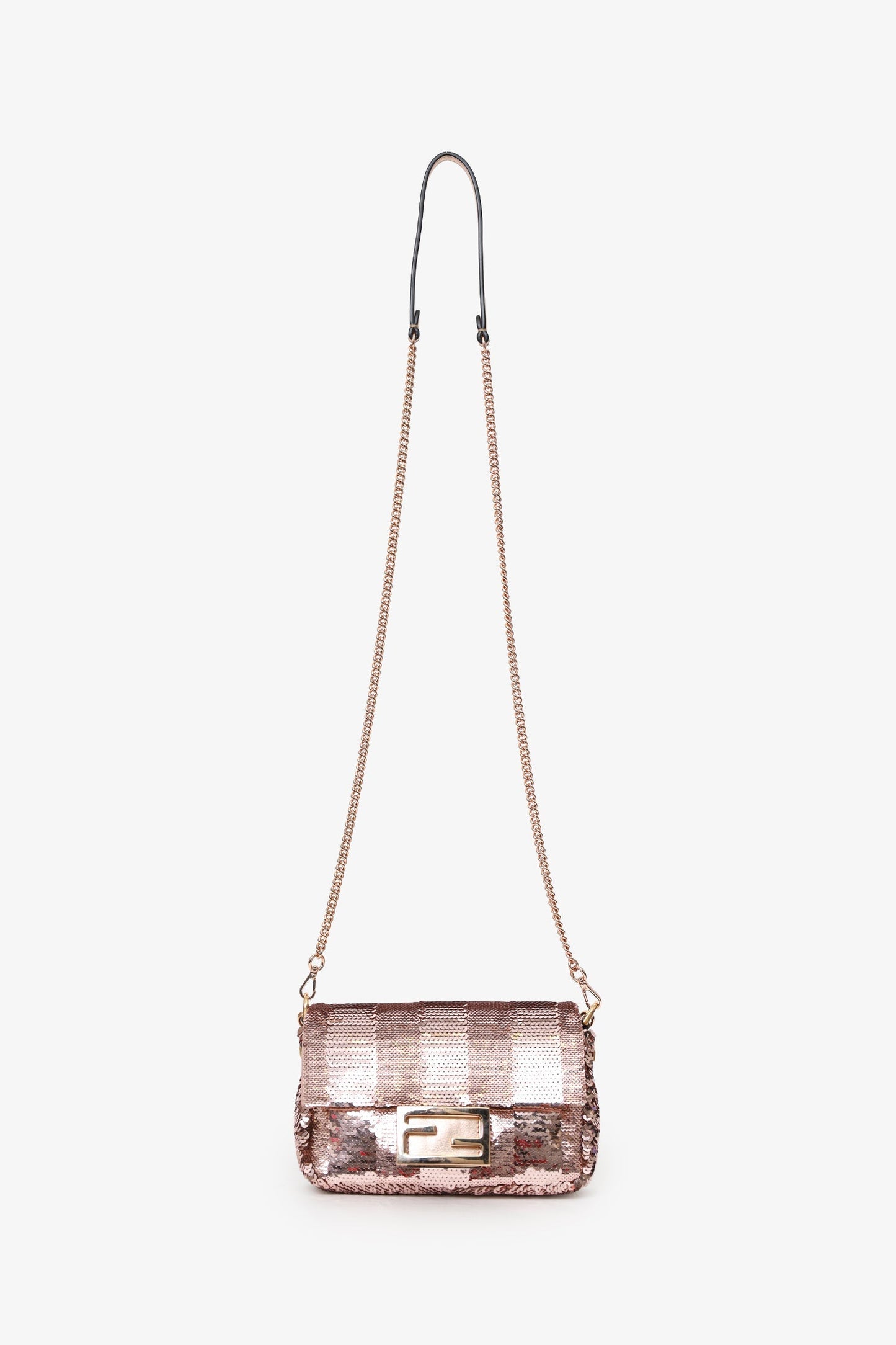 Fendi Pink Sequin FF Mini Baguette Bag With Strap