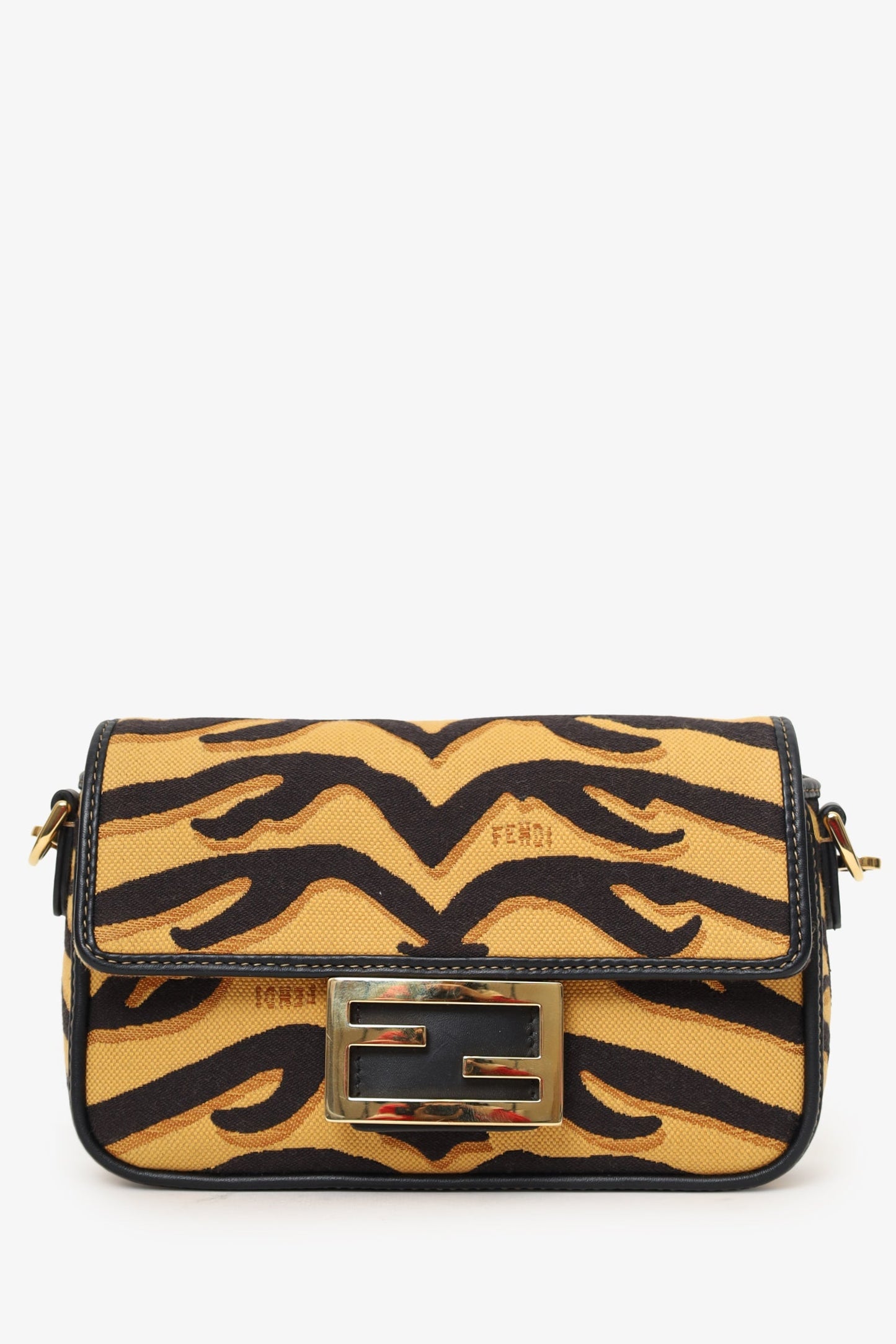 Fendi 2021 Tiger Embroidered Canvas Baguette Bag
