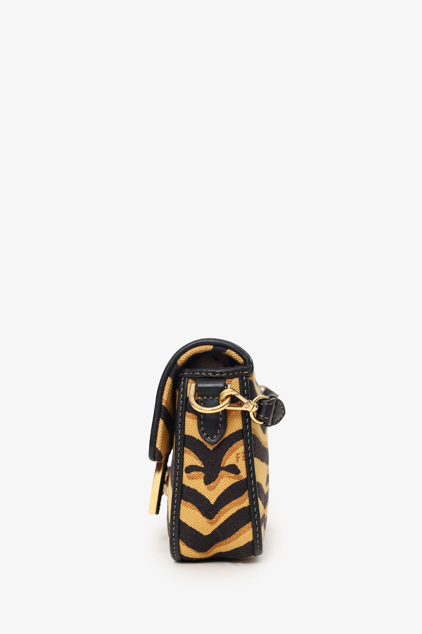 Fendi 2021 Tiger Embroidered Canvas Baguette Bag