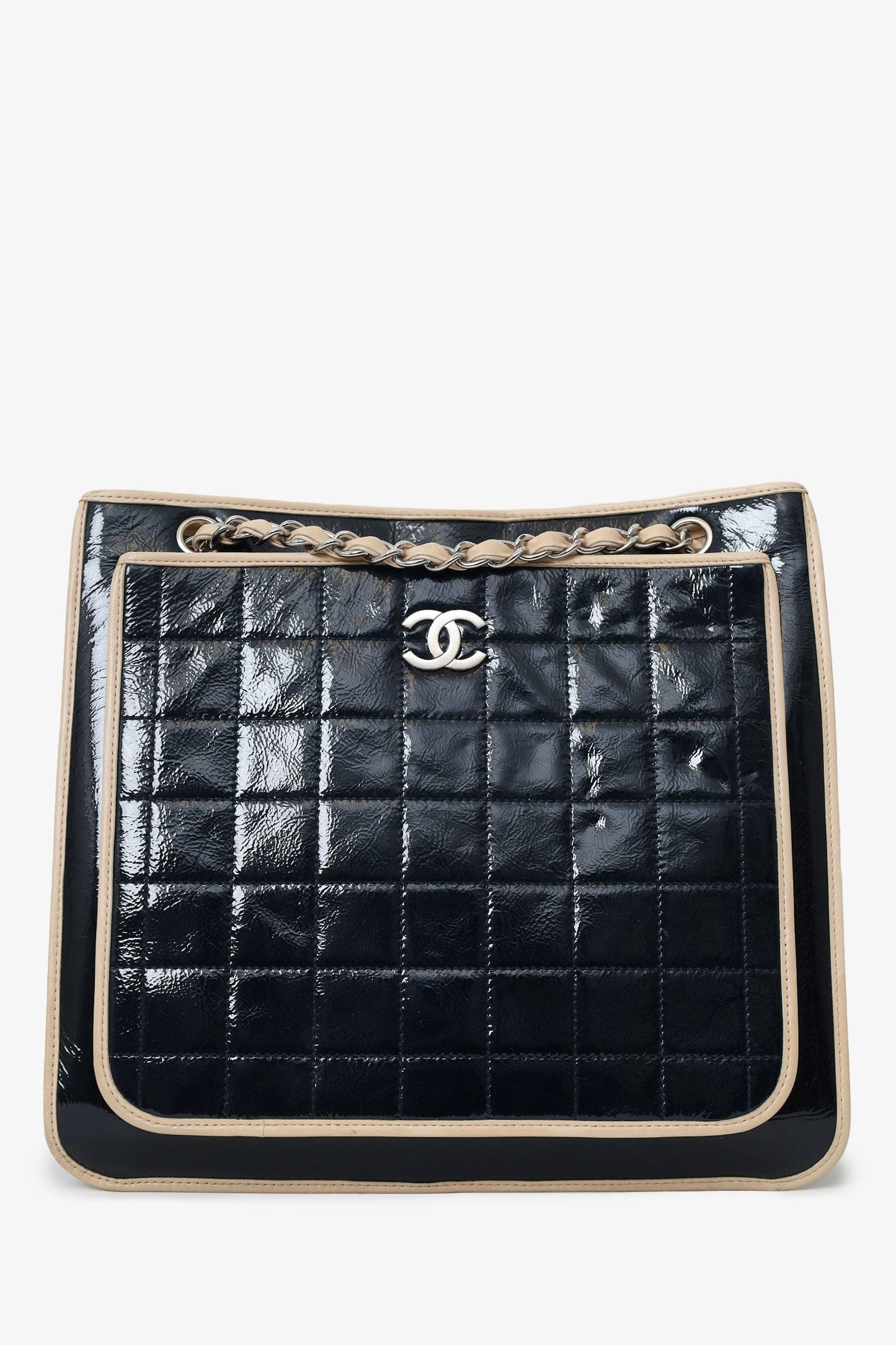Chanel™ 2006-08 Black Patent Leather Chocolate Bar Tote Bag