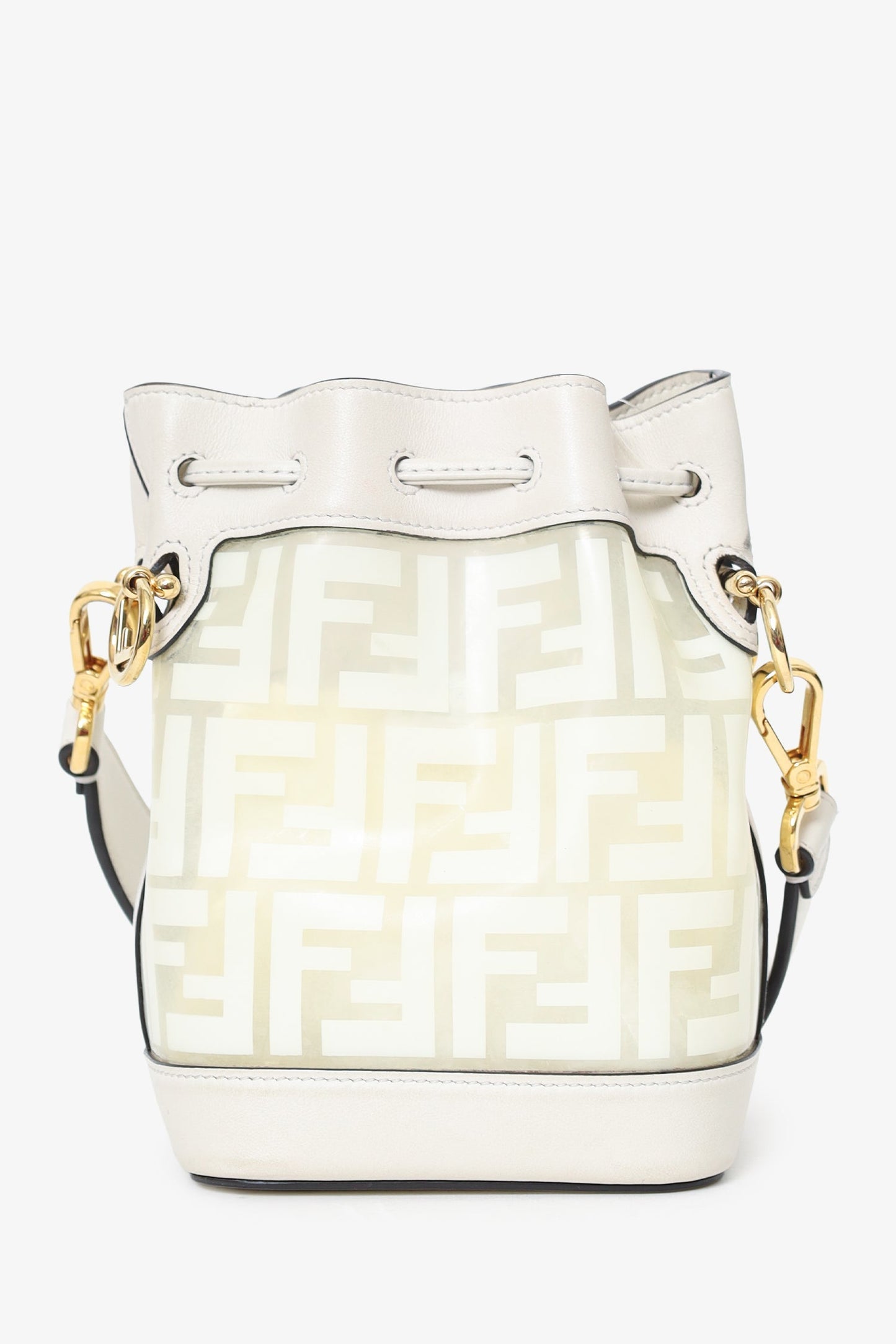Fendi White Zucca Print Vinyl/Leather Mon Tresor Mini Bucket Bag