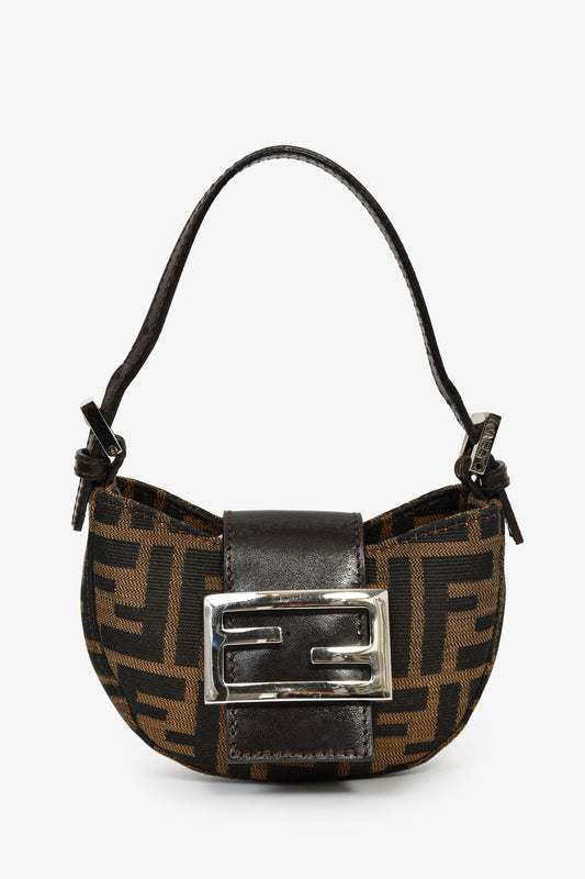 Fendi Brown Zucca Print Canvas Mini Half Moon Shoulder Bag