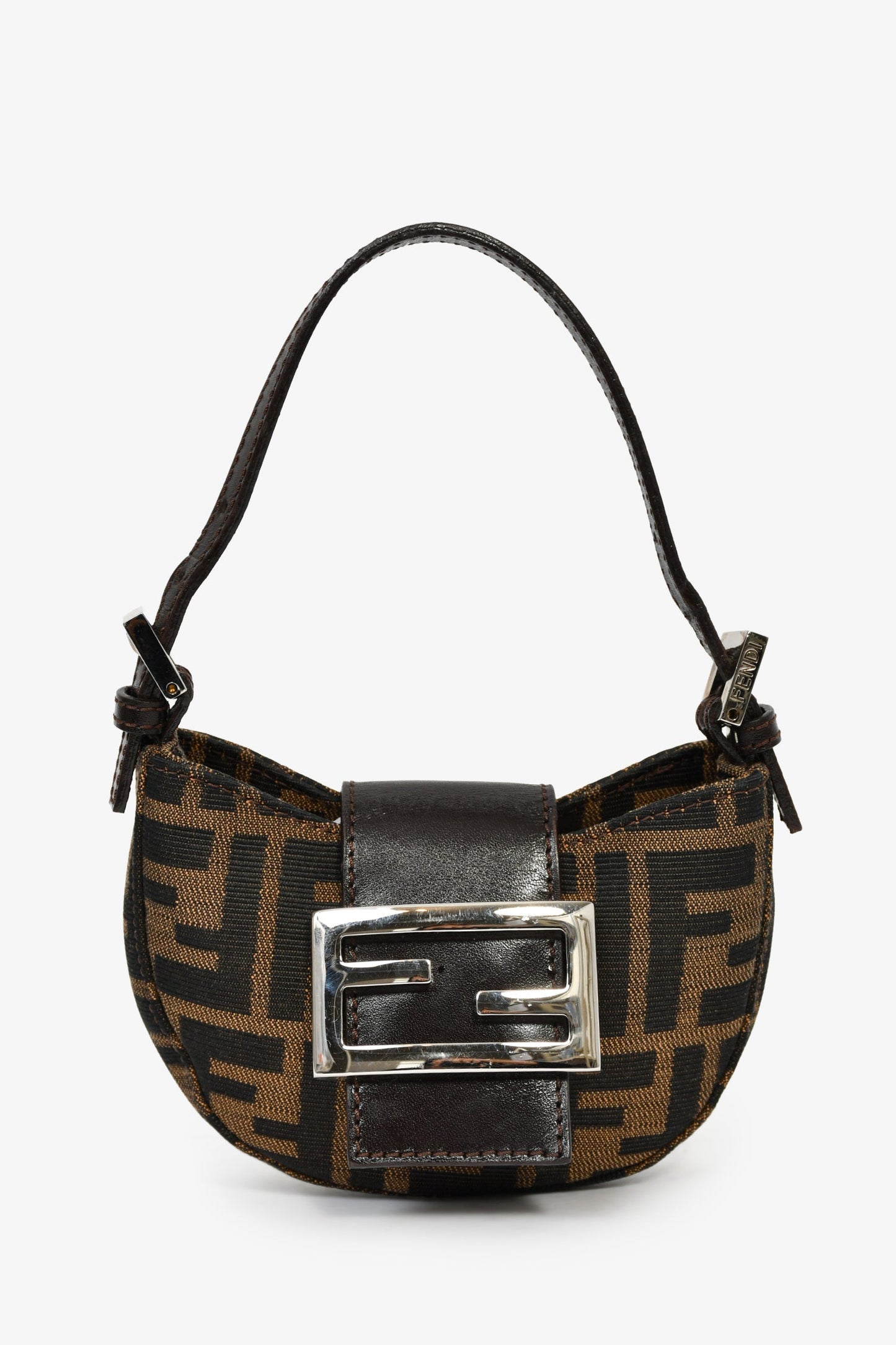 Fendi Brown Zucca Print Canvas Mini Half Moon Baguette Bag