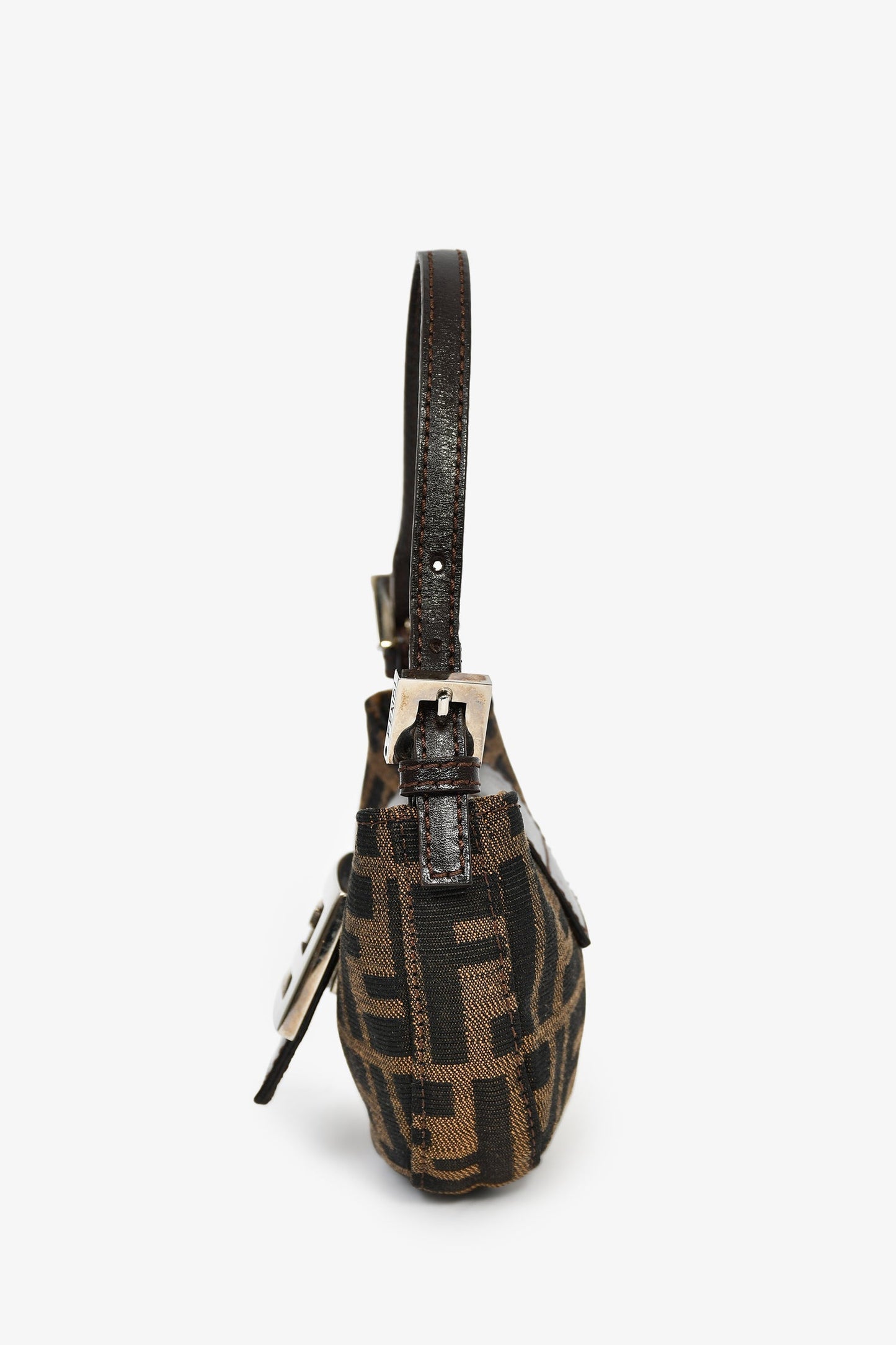 Fendi Brown Zucca Print Canvas Mini Half Moon Baguette Bag