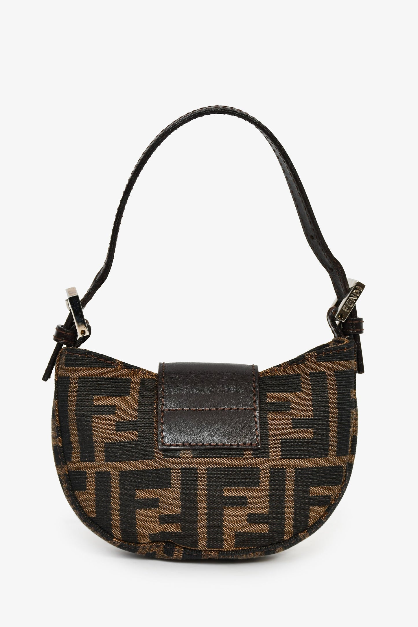 Fendi Brown Zucca Print Canvas Mini Half Moon Baguette Bag