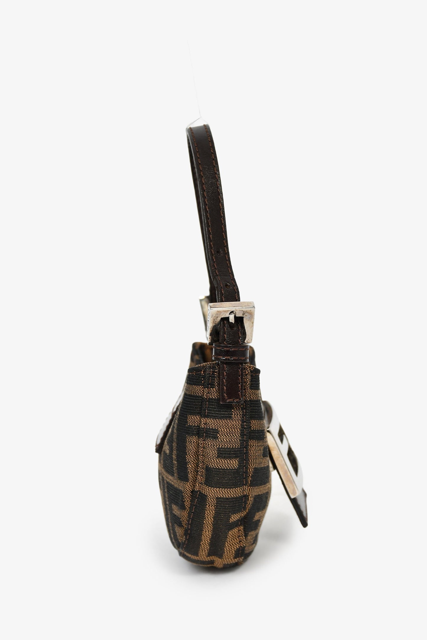 Fendi Brown Zucca Print Canvas Mini Half Moon Baguette Bag