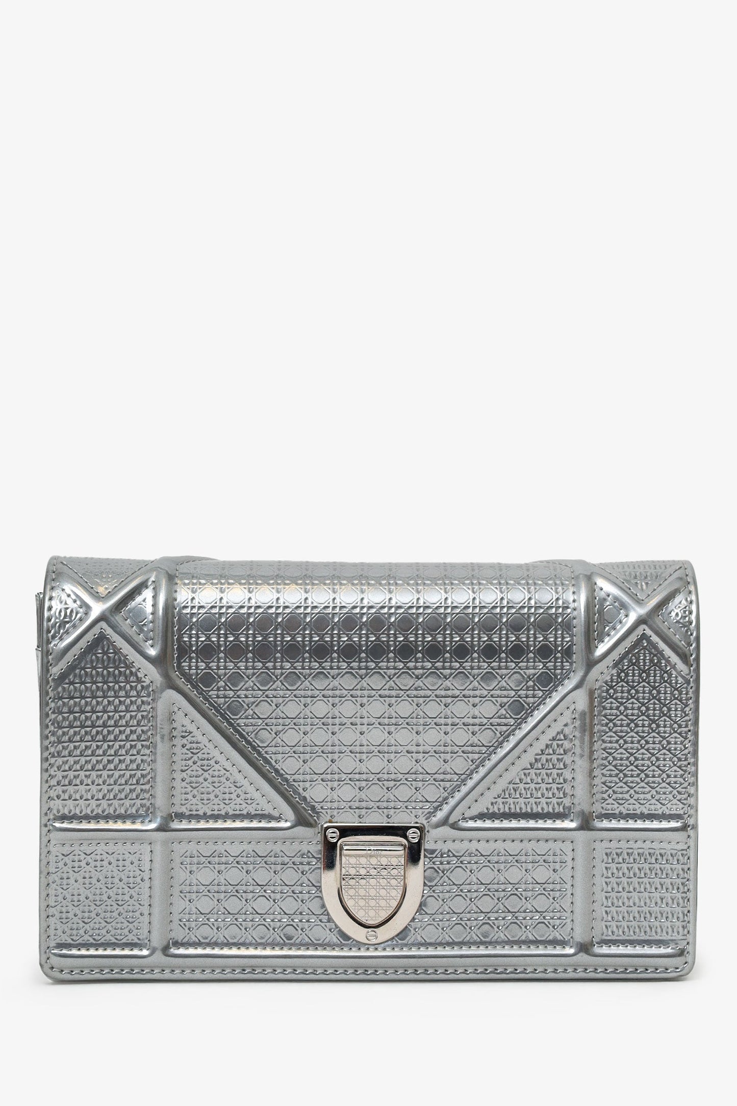 Christian Dior Metallic Patent Microcannage Diorama Wallet on Chain