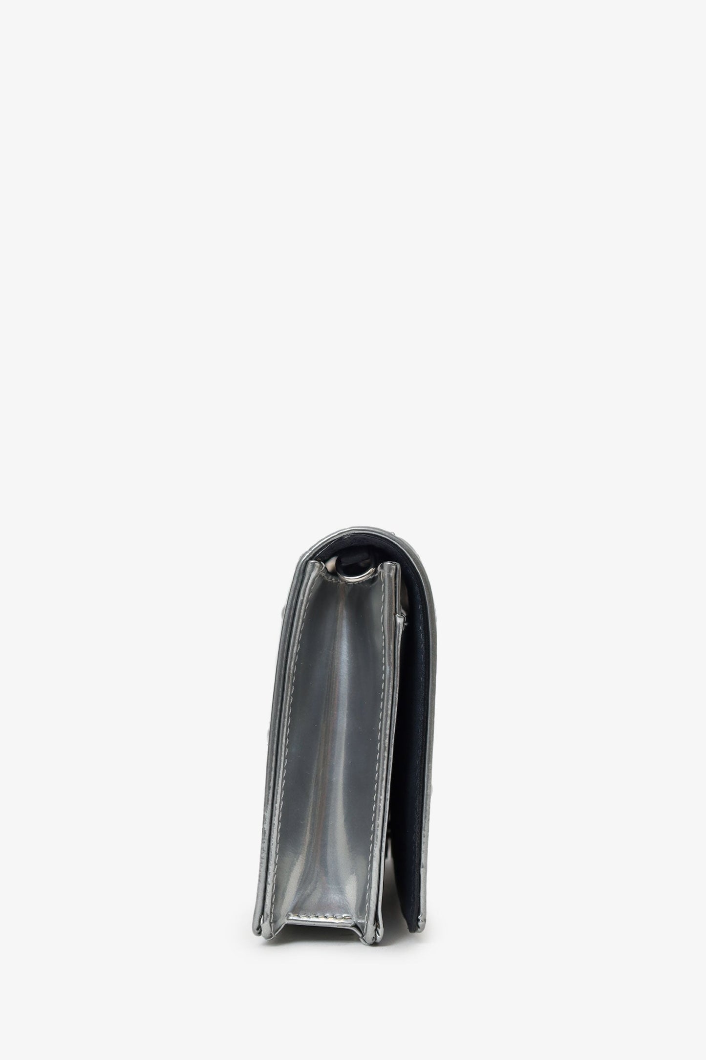 Christian Dior Metallic Patent Microcannage Diorama Wallet on Chain