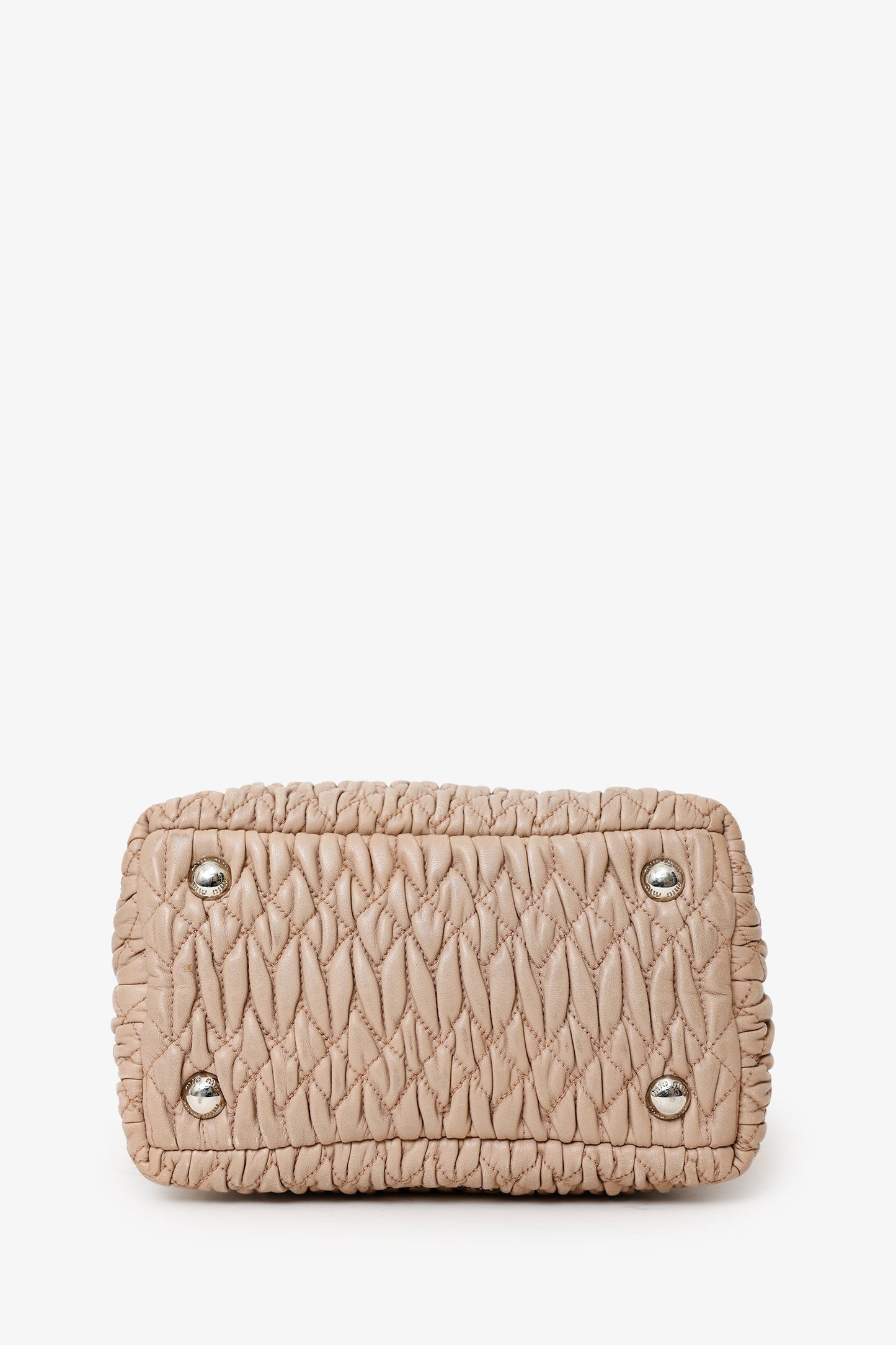 Miu Miu Nude Nappa Matelasse Leather Small Tote With Crystal Chain