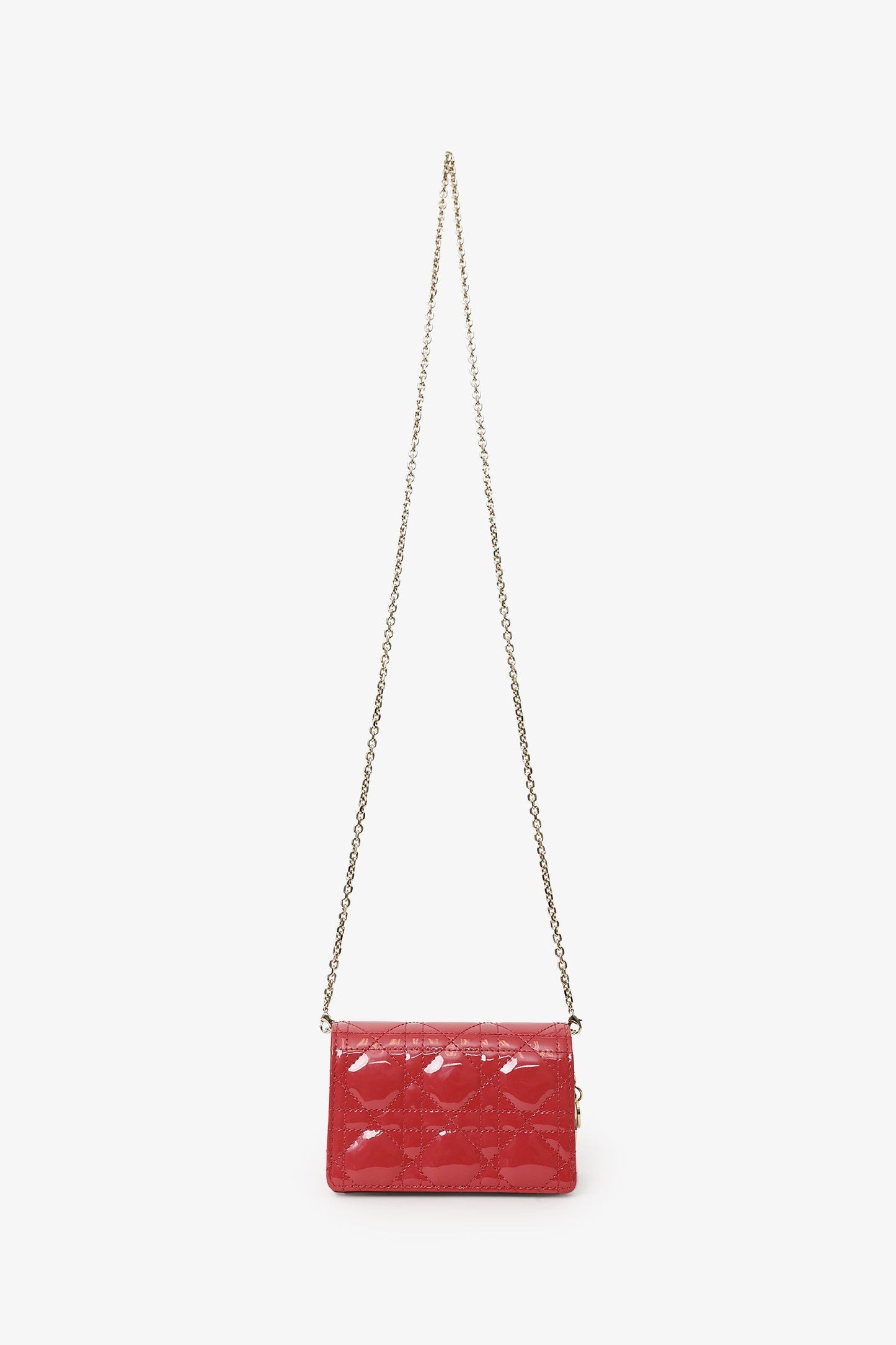 Christian Dior 2021 Pink Patent Leather Nano Lady Dior Chain Pouch