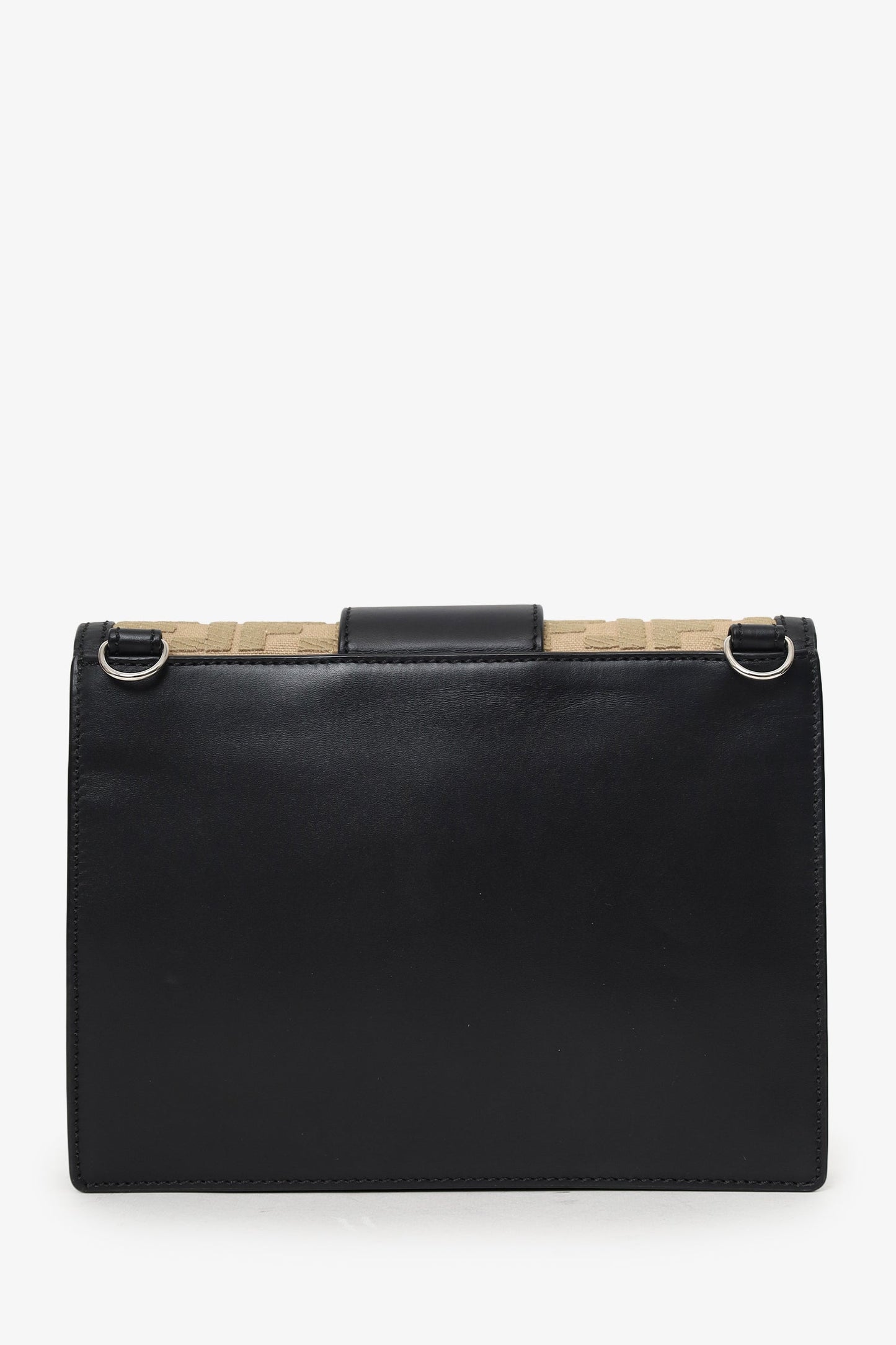 Fendi Black/Beige Calfskin/Canvas FF 1974 Flat Baguette Crossbody