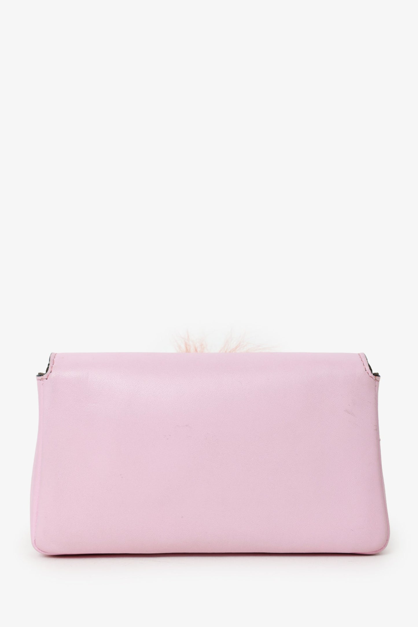 Fendi Pink Leather Crystal/Fur Micro 'Monster' Baguette With Strap