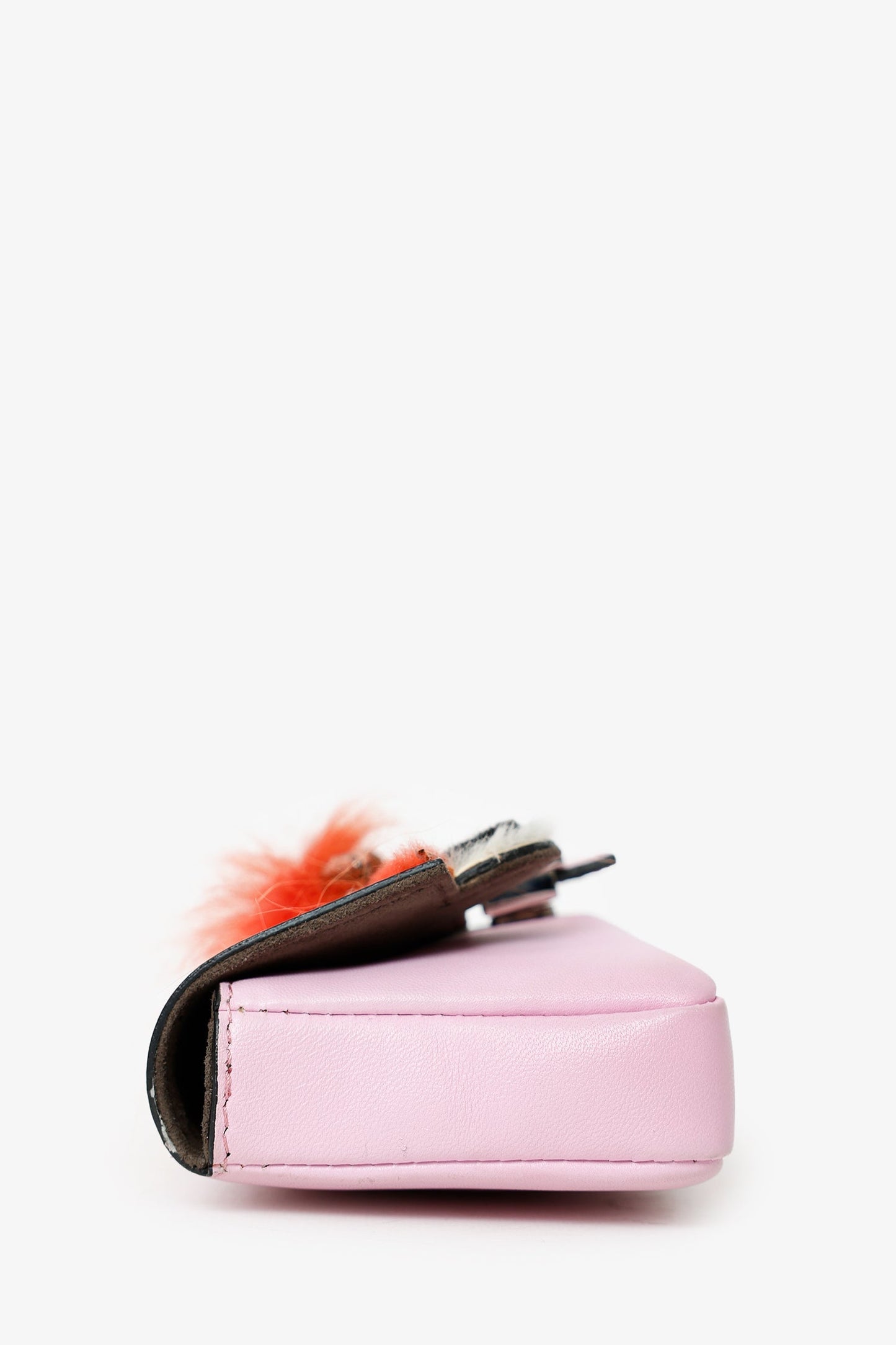 Fendi Pink Leather Crystal/Fur Micro 'Monster' Baguette With Strap