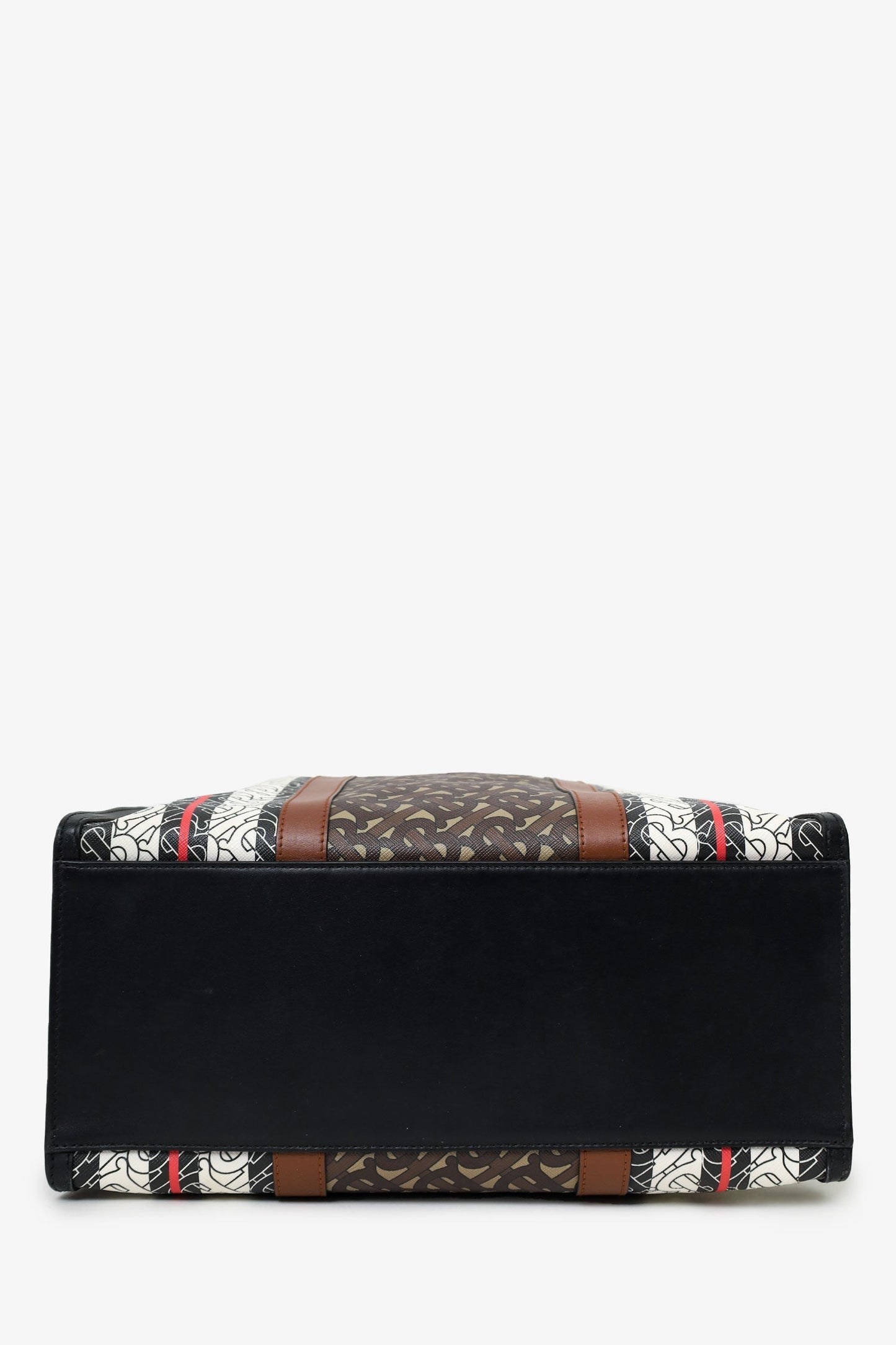 Burberry Bridle Brown TB Monogram Canvas Stripe Vertical Tote
