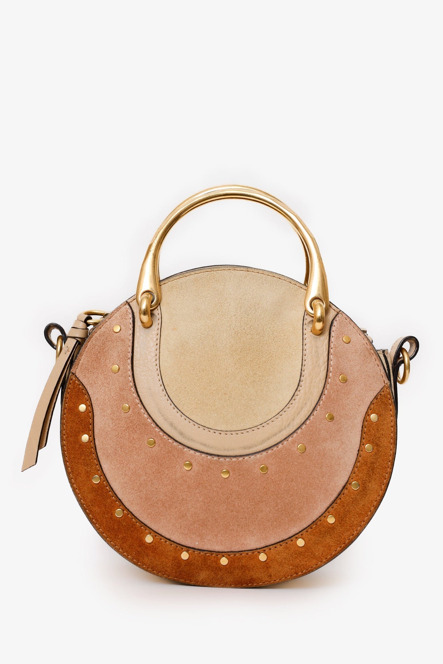 Chloe Brown Suede/Leather Studded Small Pixie Round Bag