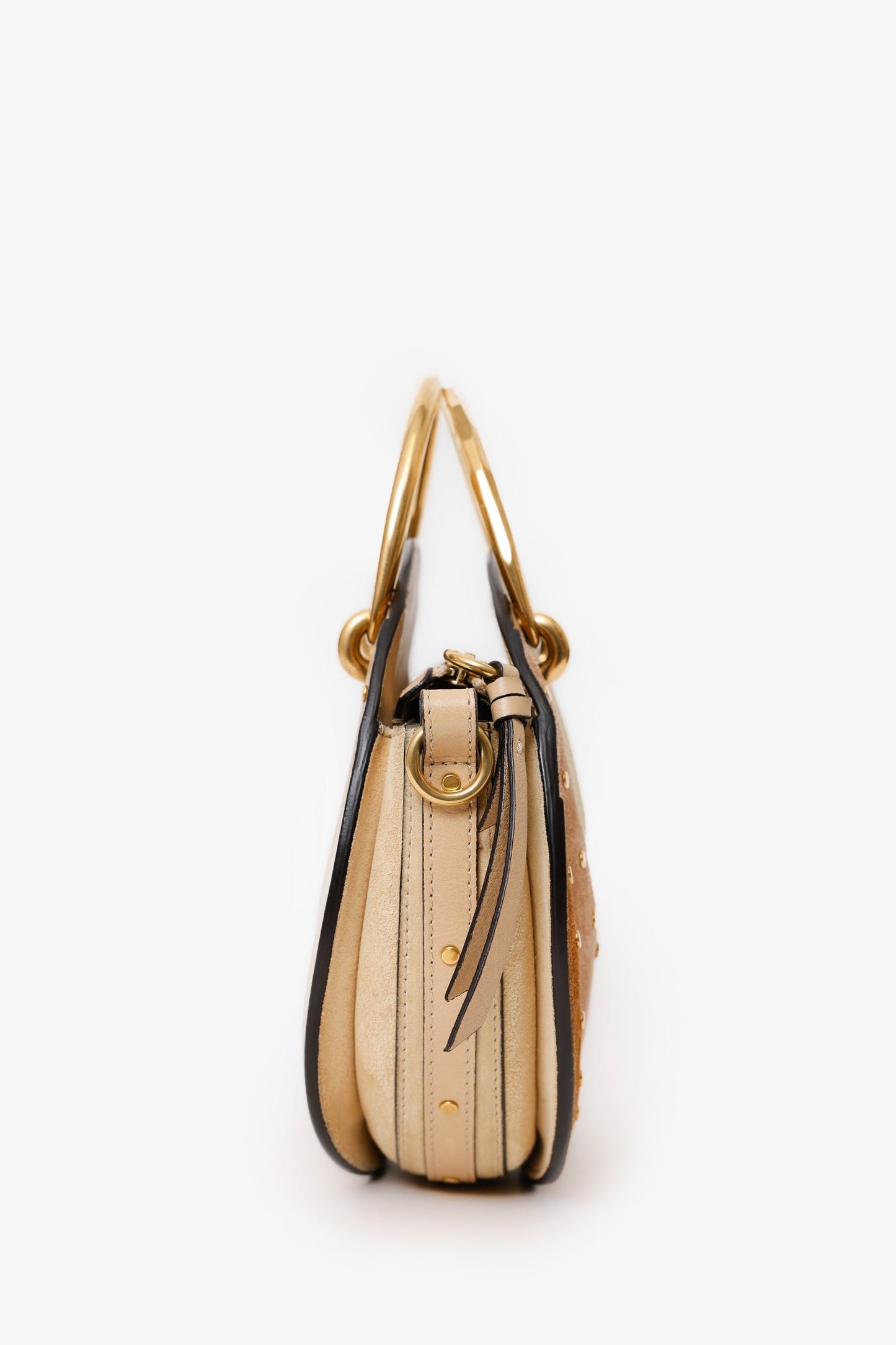 Chloe Brown Suede/Leather Studded Small Pixie Round Bag
