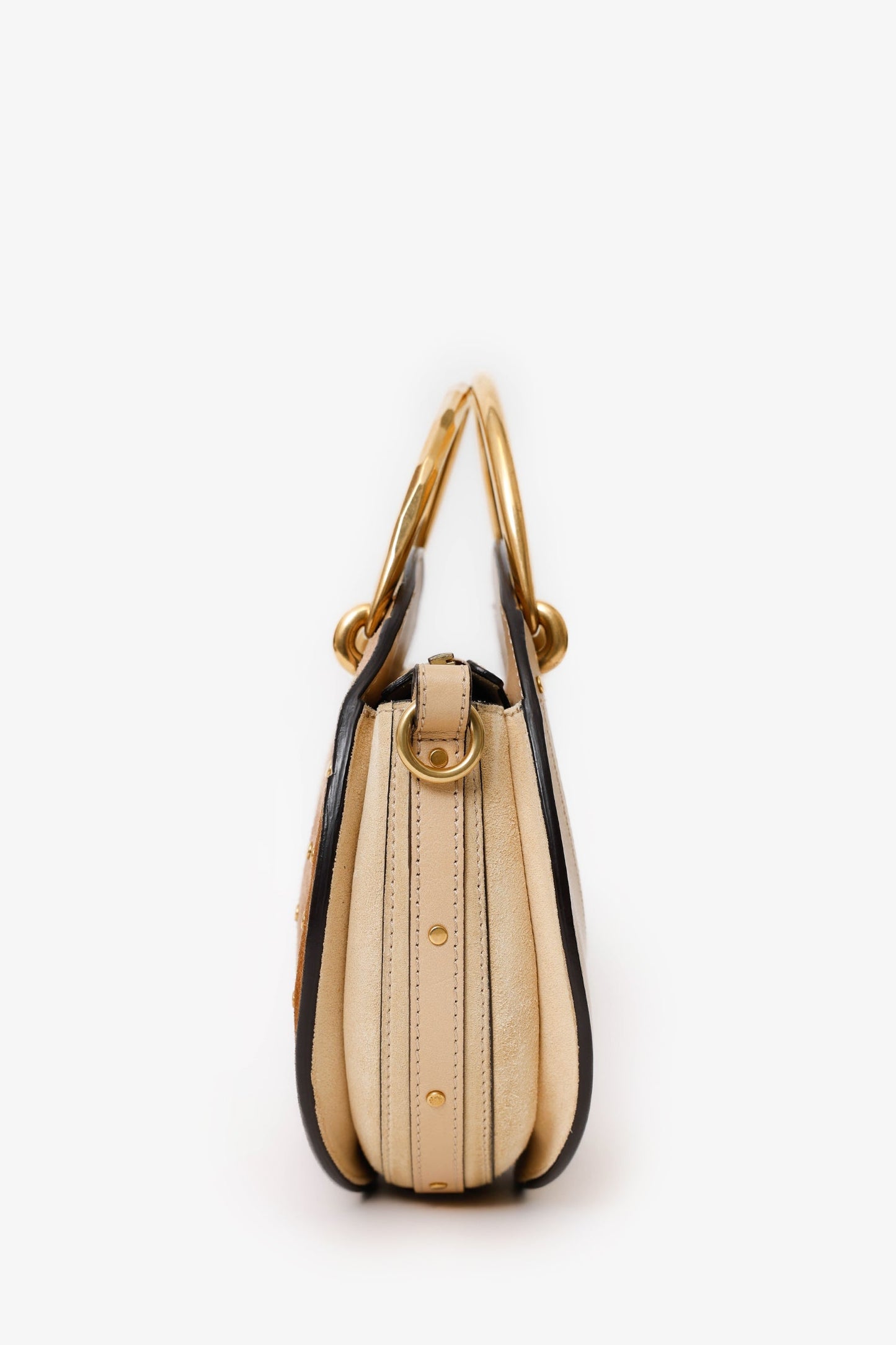Chloe Brown Suede/Leather Studded Small Pixie Round Bag