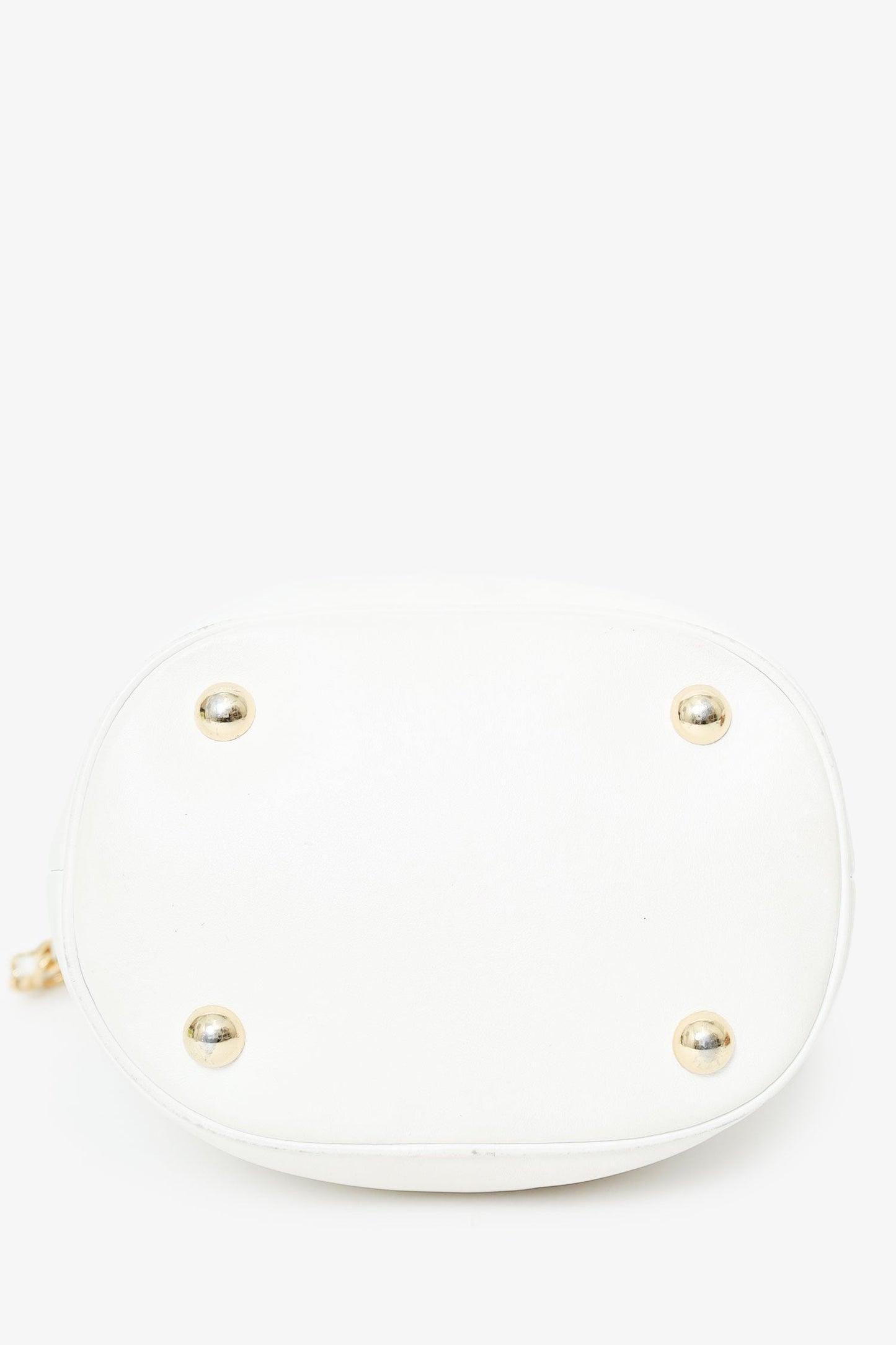 Moschino White Leather Logo Chain Bucket Bag